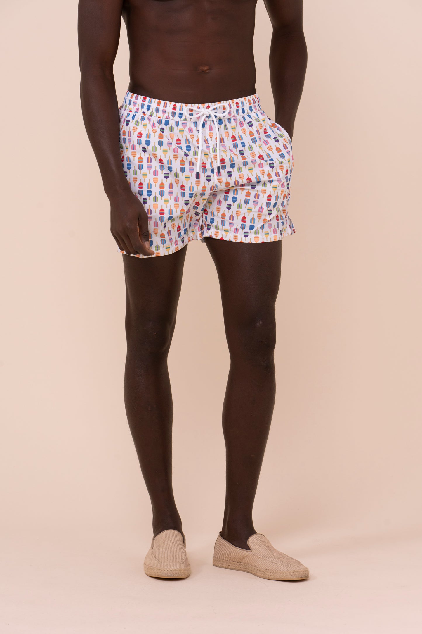 Madeira - The Sustainable Swim Trunks - Padel Racket Pattern - WHITE