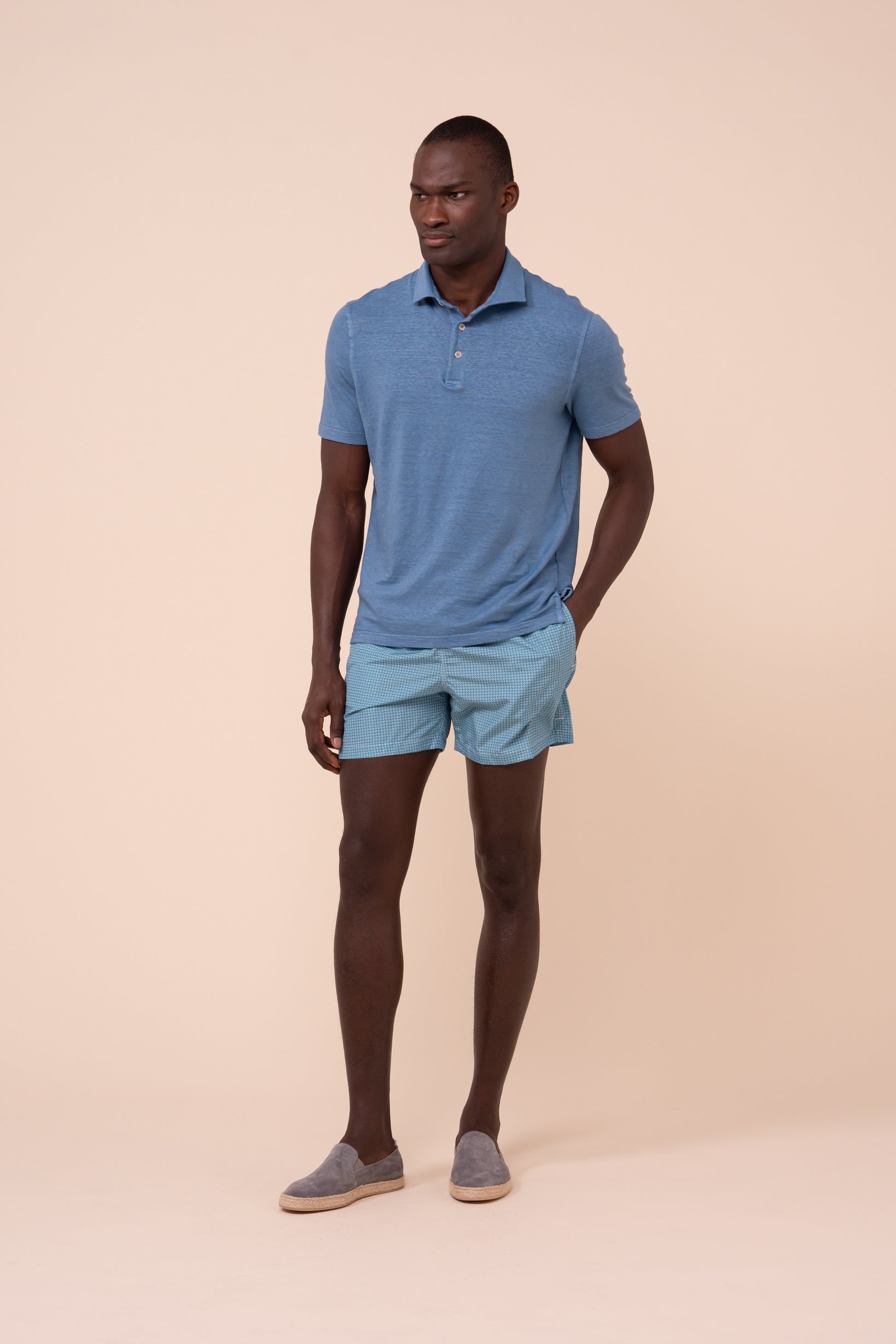 Madeira - The Sustainable Swim Trunks - Geometric Flowers Pattern - CADETBLUE