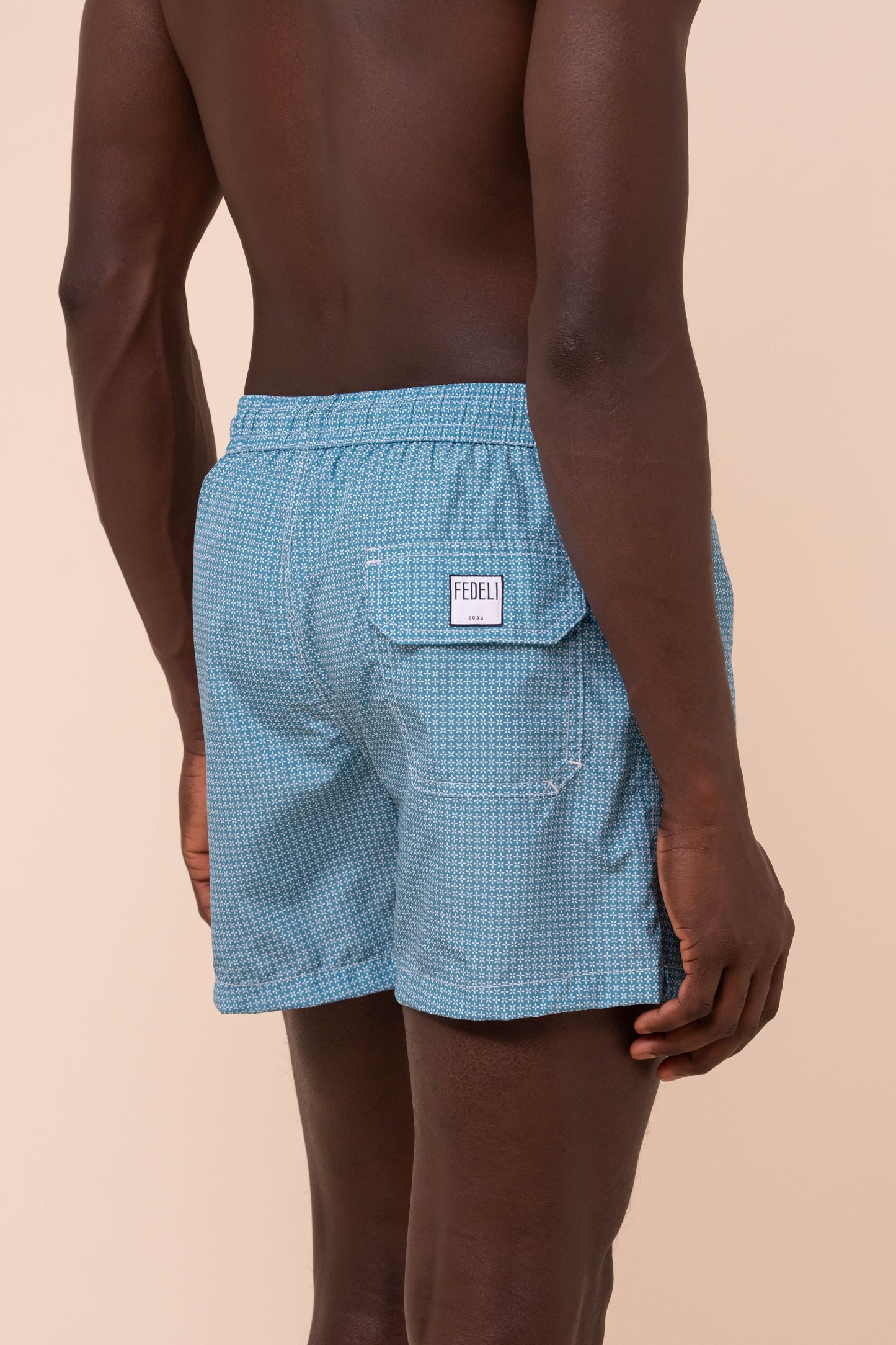 Madeira - The Sustainable Swim Trunks - Geometric Flowers Pattern - CADETBLUE