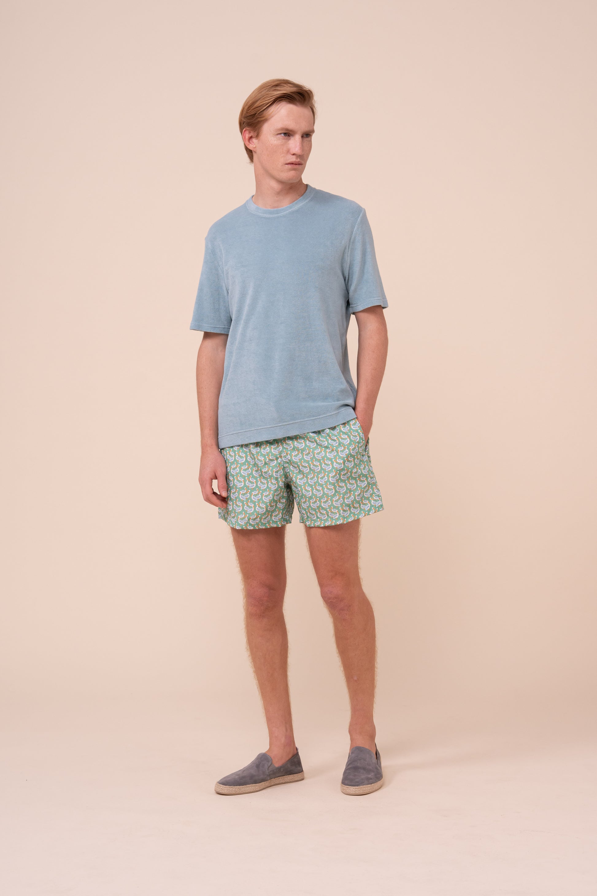 Madeira - The Sustainable Swim Trunks - Heron Pattern - DEEPSKYBLUE