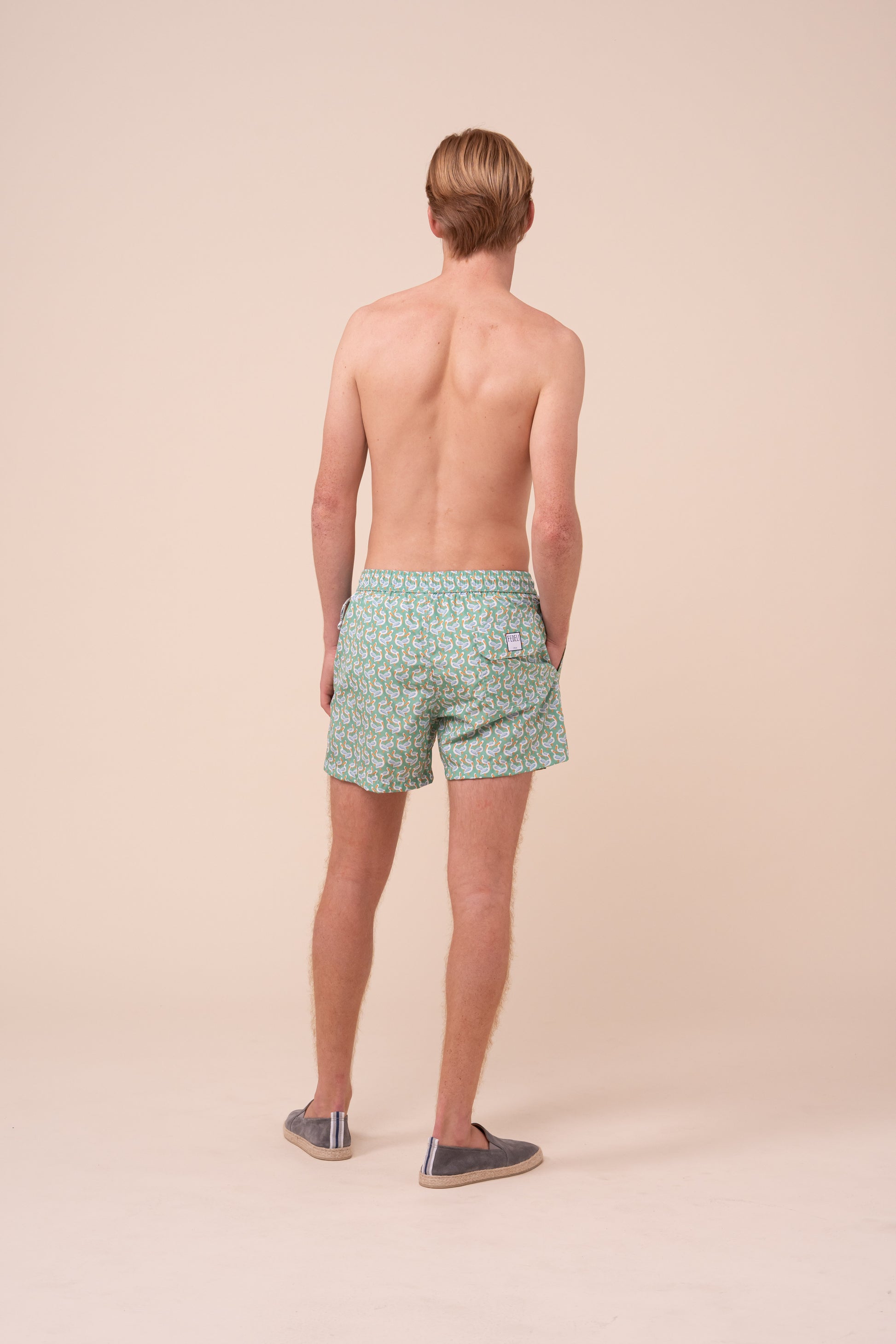 Madeira - The Sustainable Swim Trunks - Heron Pattern - DEEPSKYBLUE