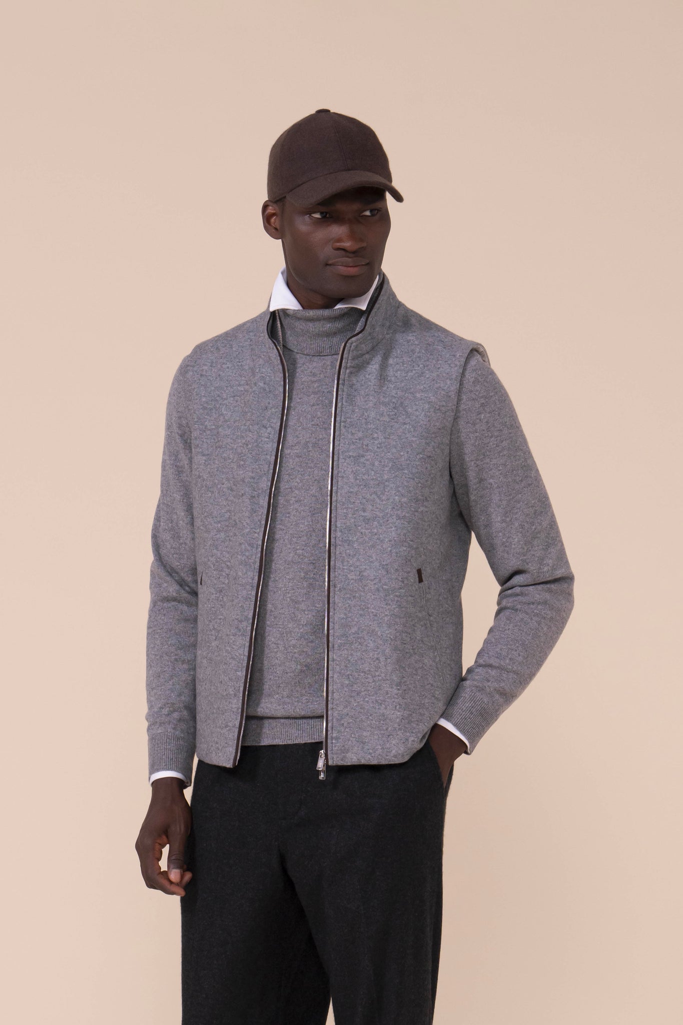 Mark Cashmere Flanel Full-zip Padded Vest - FLANNEL