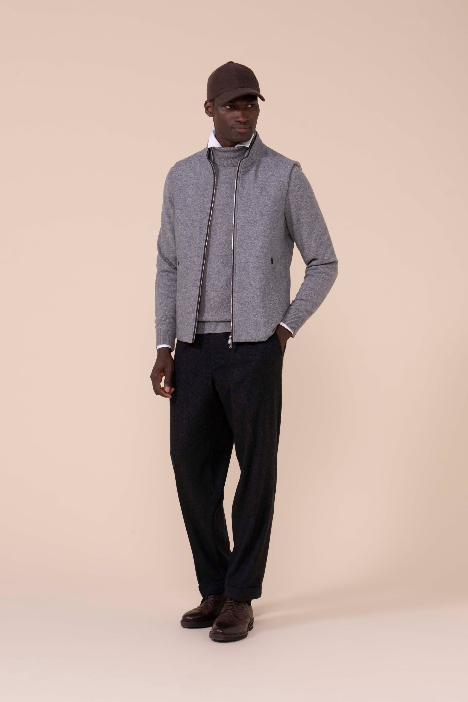 Mark Cashmere Flanel Full-zip Vest - FLANNEL