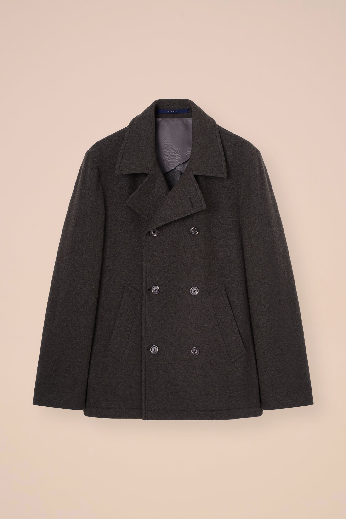 Peacoat caban doppiopetto in cahsmere flanel double - DARKOLIVEGREEN