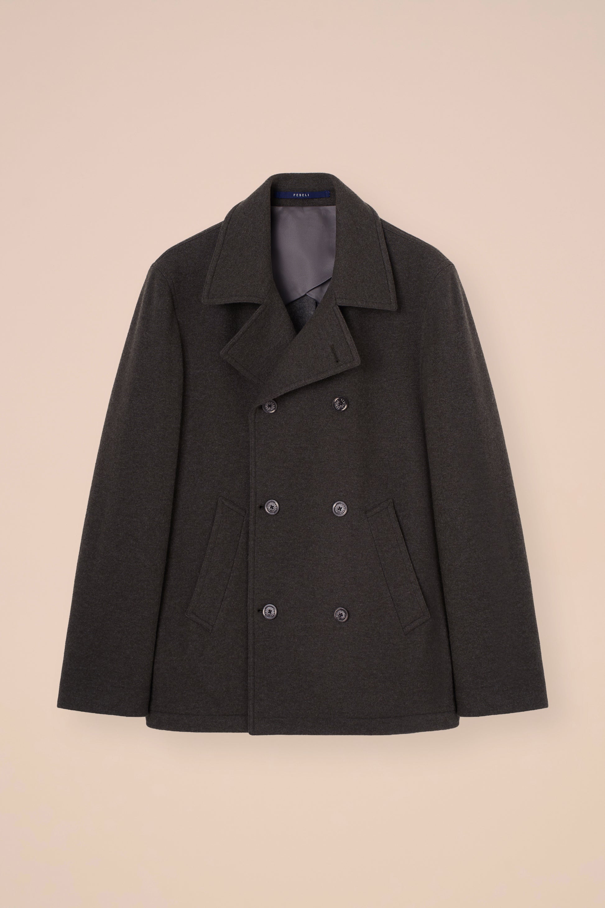 Peacoat caban doppiopetto in cahsmere flanel double - DARKOLIVEGREEN