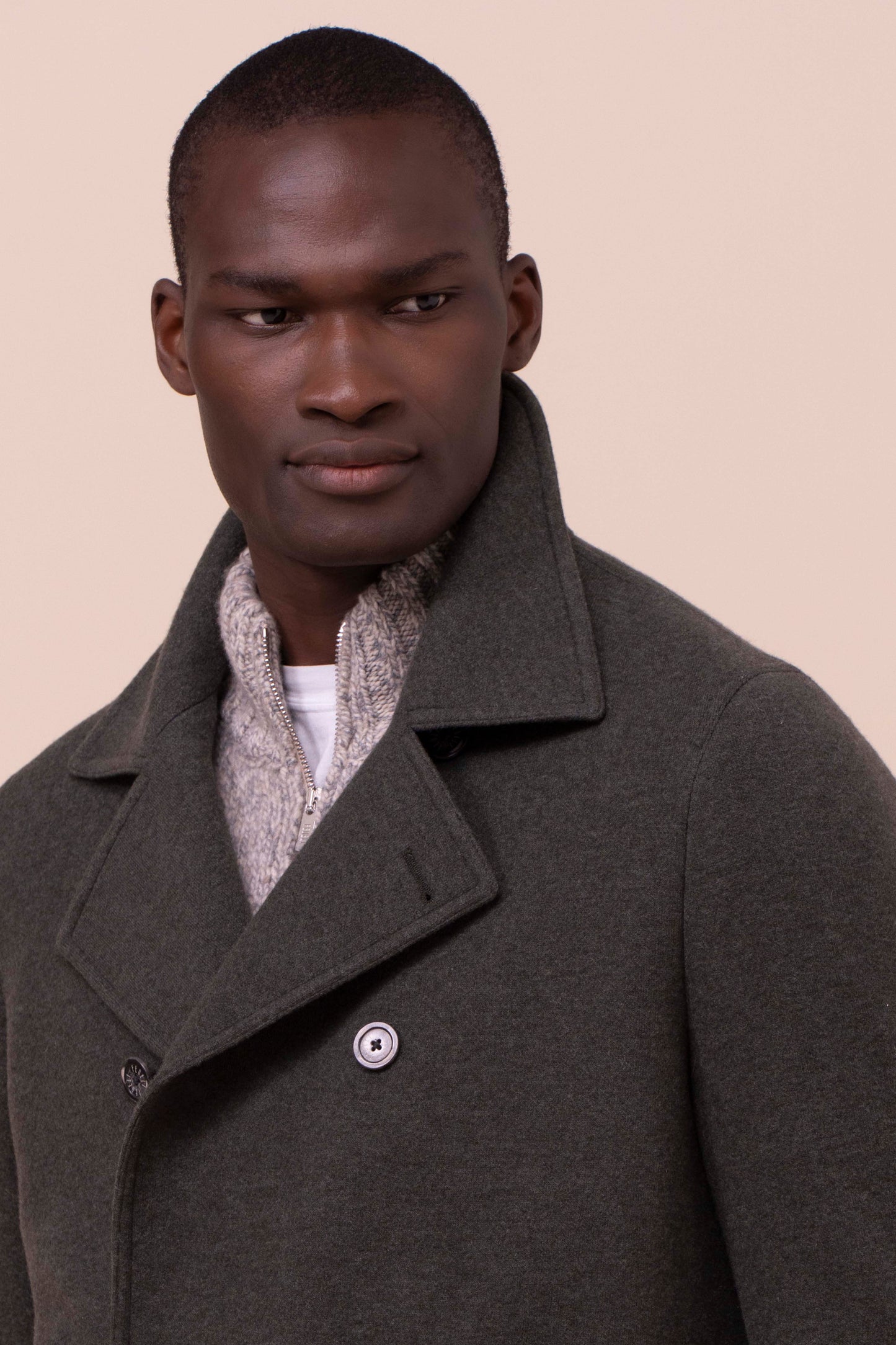 Peacoat caban doppiopetto in cahsmere flanel double - DARKOLIVEGREEN