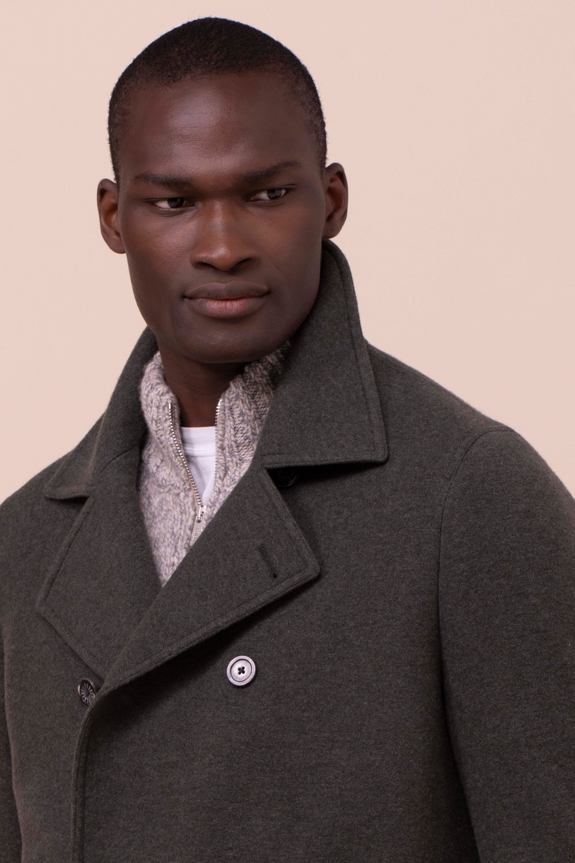 Peacoat caban doppiopetto in cahsmere flanel double - DARKOLIVEGREEN