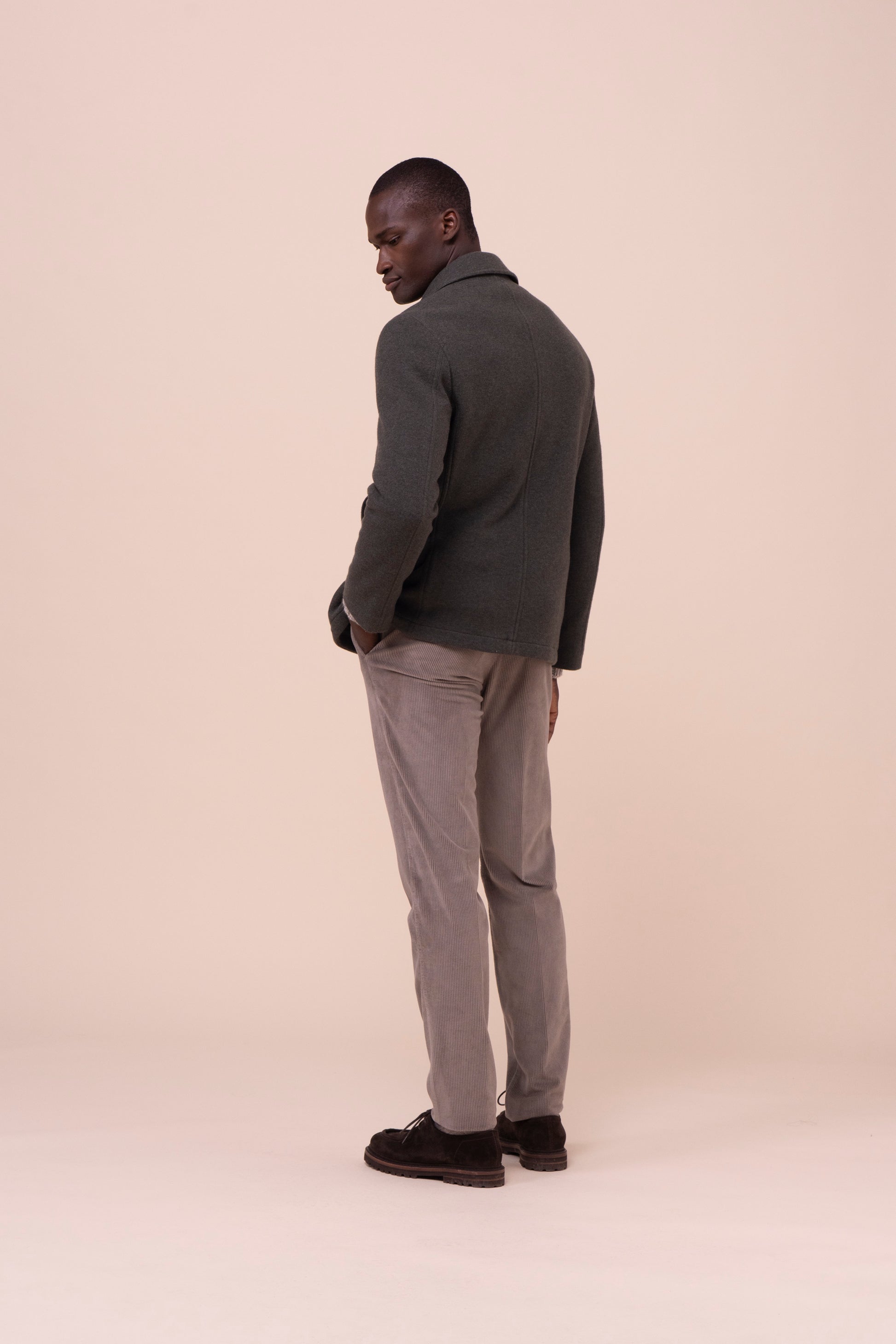 Peacoat caban doppiopetto in cahsmere flanel double - DARKOLIVEGREEN