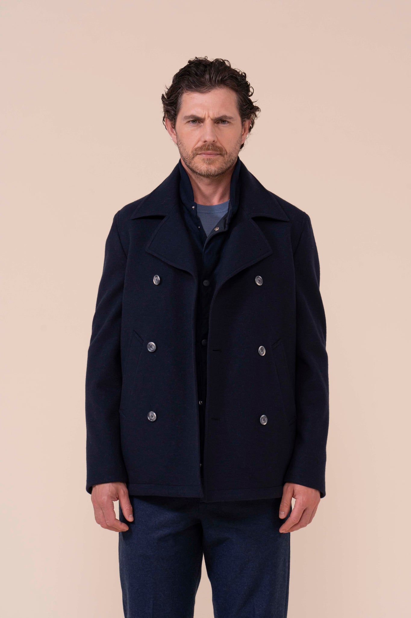 Peacoat caban in cahsmere flanel double - MIDNIGHTBLUE