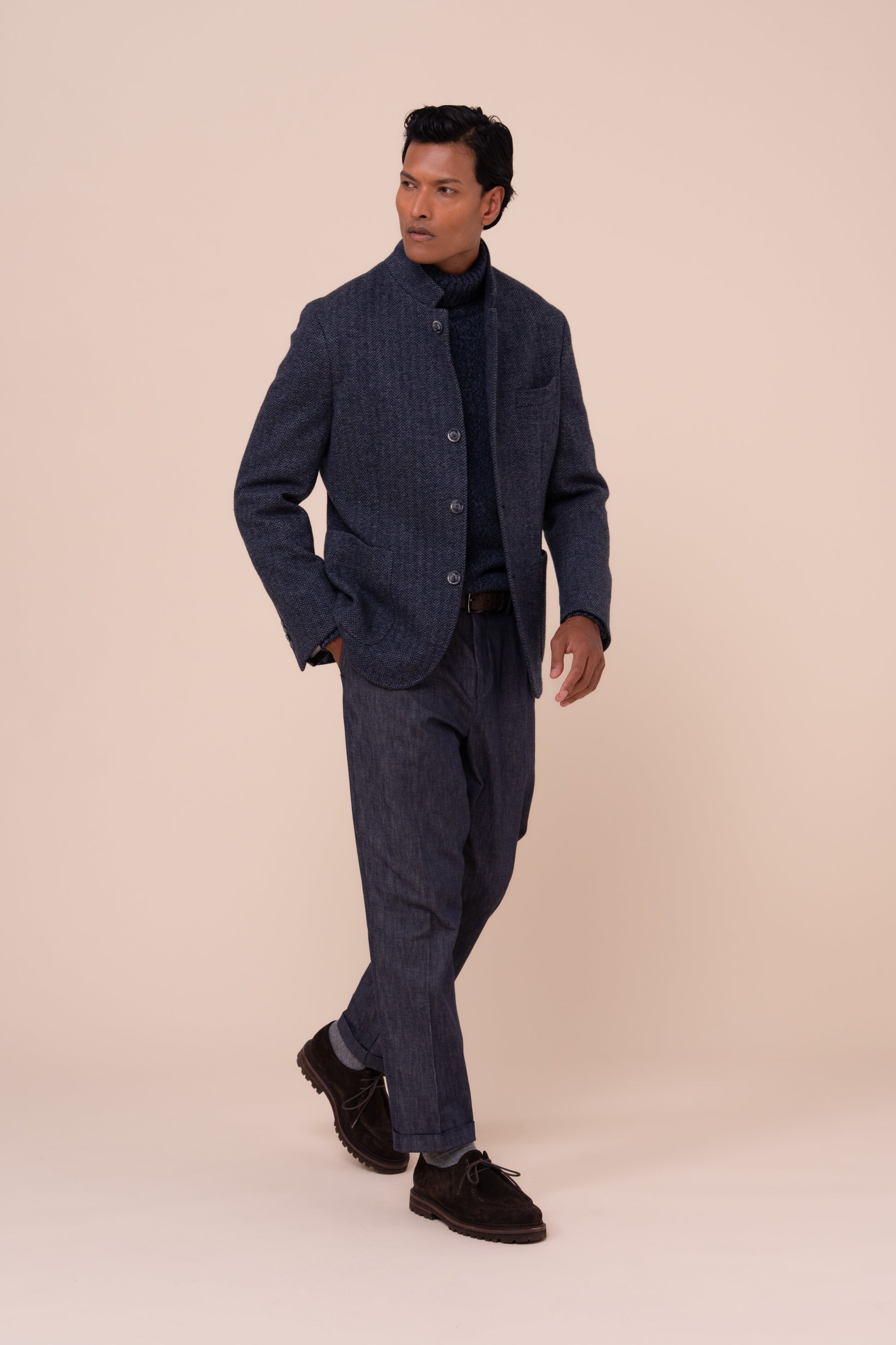 Damon Cashmere Flanel Jacquard Blazer - MIDNIGHTBLUE