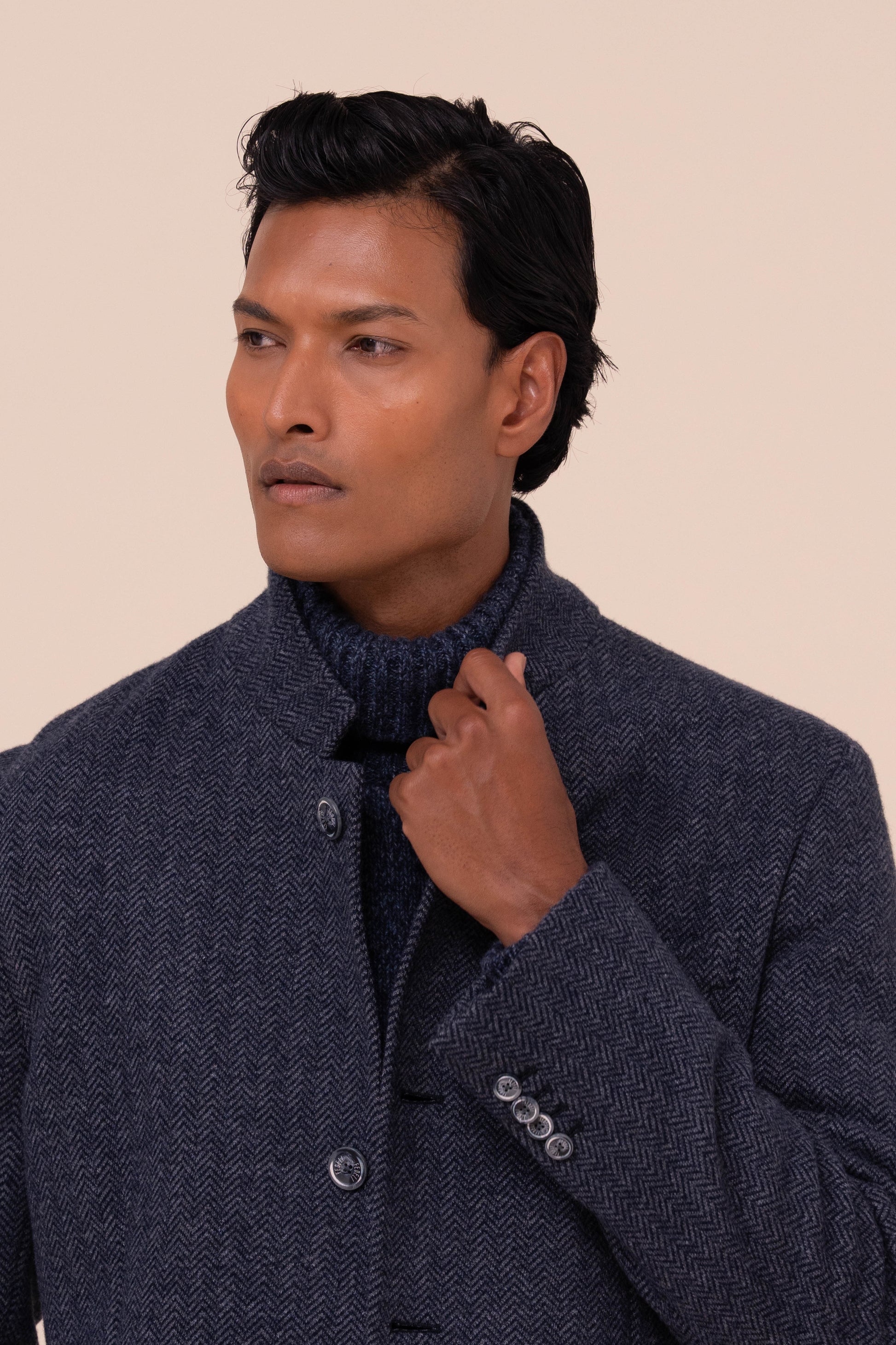 Damon Cashmere Flanel Jacquard Blazer - MIDNIGHTBLUE