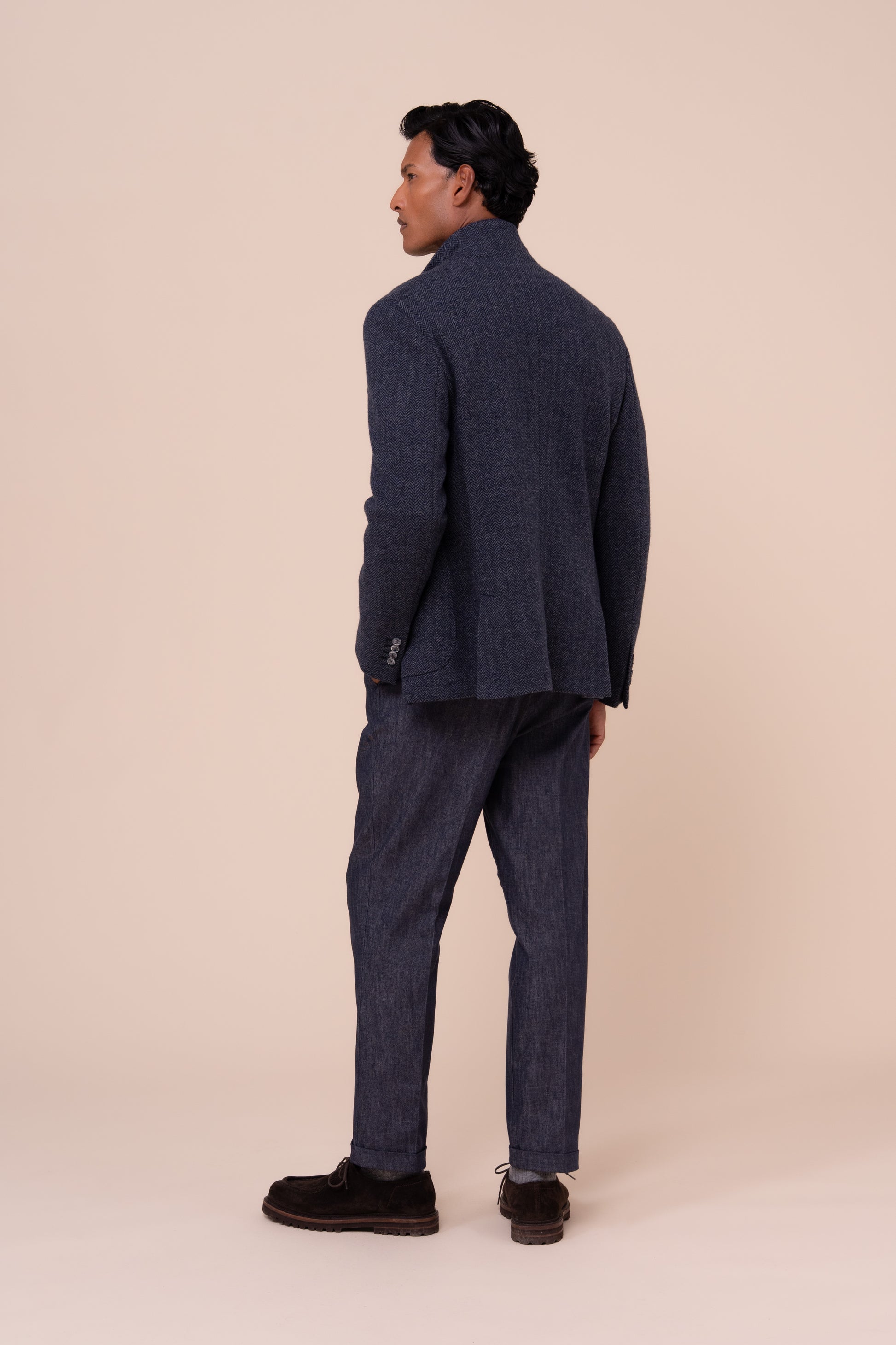 Damon Cashmere Flanel Jacquard Blazer - MIDNIGHTBLUE