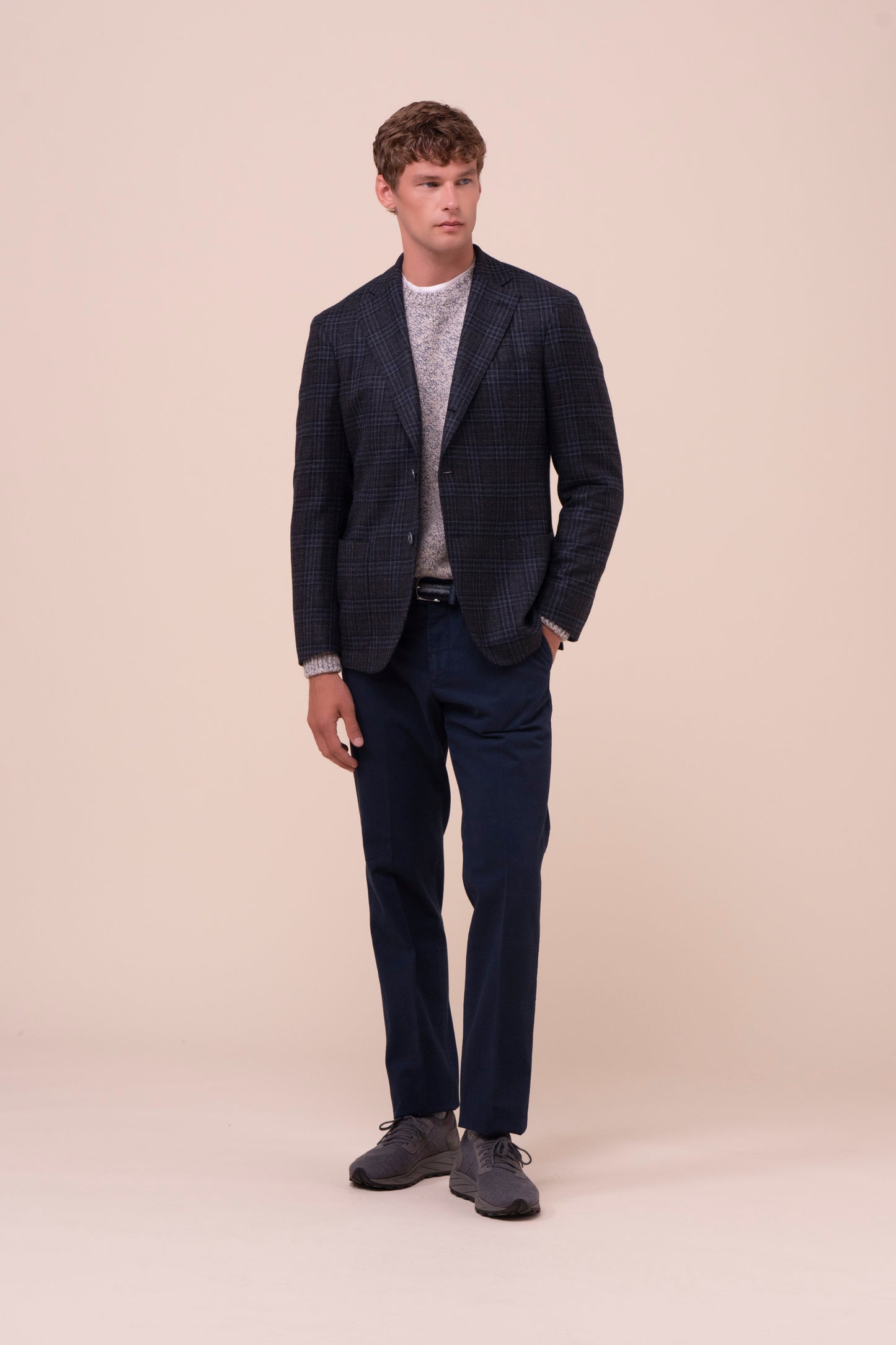 Cremona blazer monopetto in cashmere jack - MIDNIGHTBLUEMELANGE