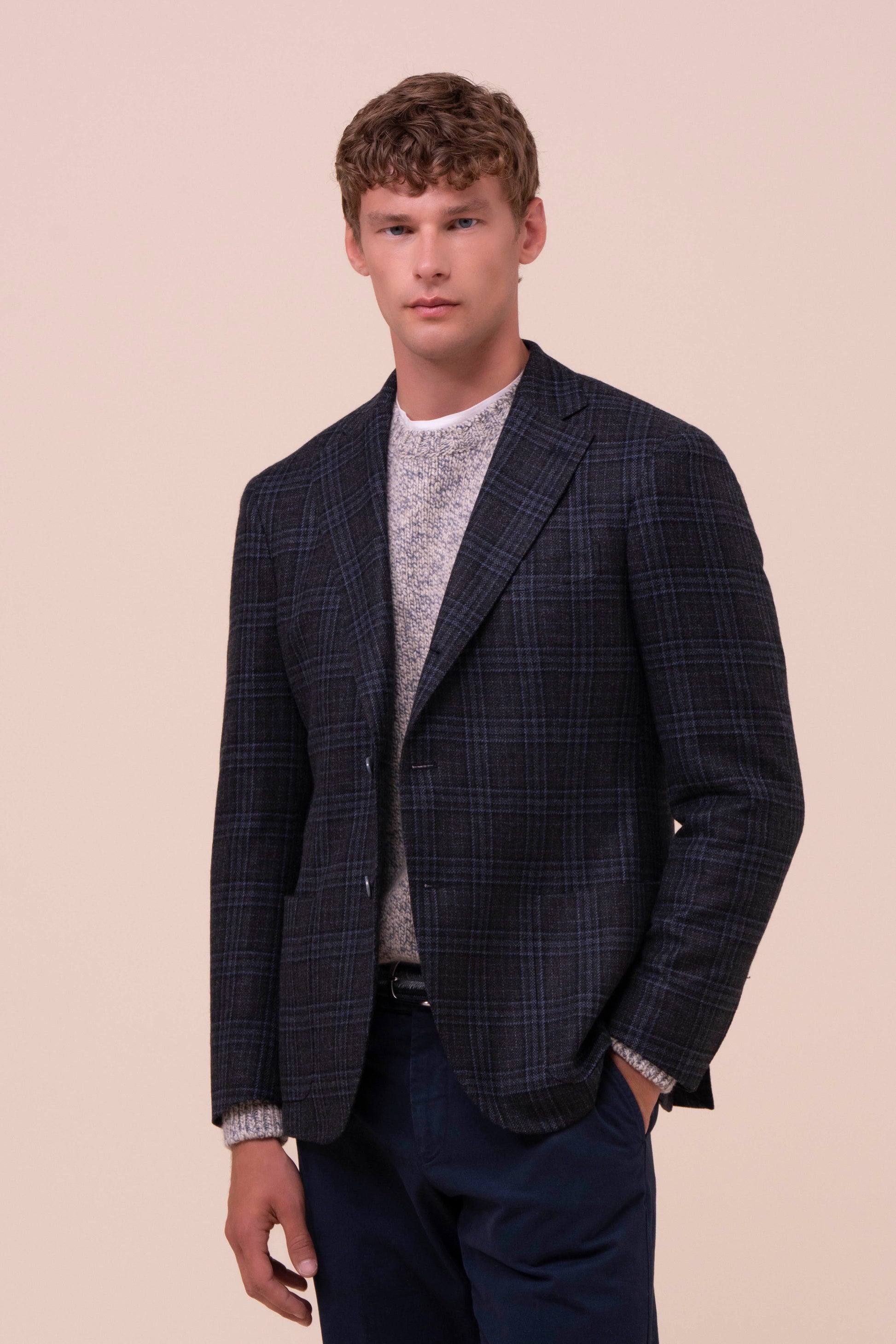 Cremona blazer monopetto in cashmere jack - MIDNIGHTBLUEMELANGE