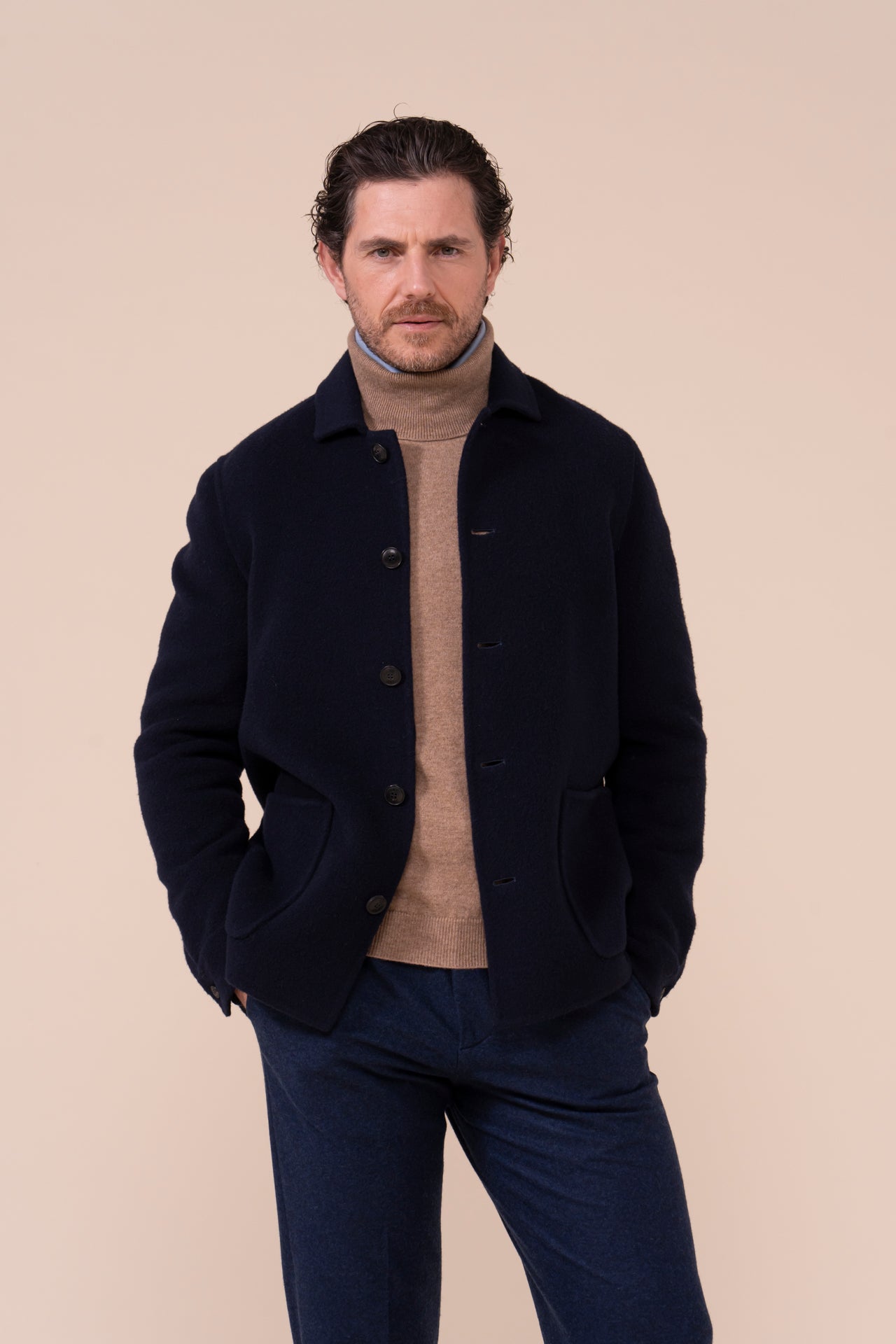 Cambridge Wool and Cashmere Buttoned Jacket - MIDNIGHTBLUE