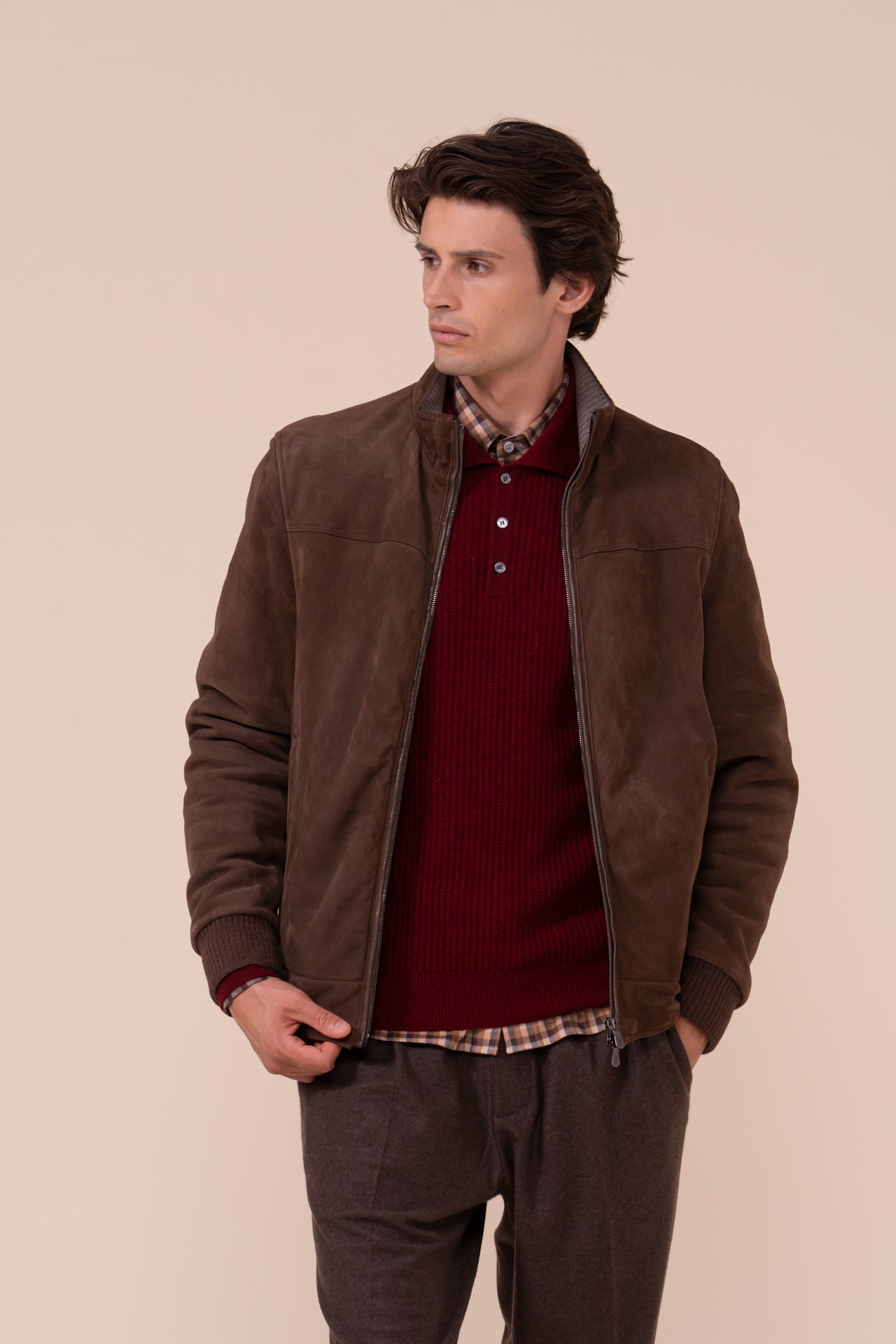 Bassano Suede Full-zip Jacket - DARKCHOCOLATE