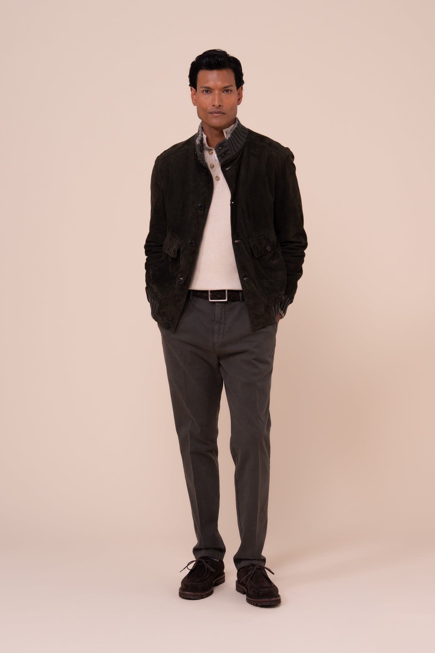 Verbier bomber in suede imbottito in cashmere  - DARKOLIVEGREEN