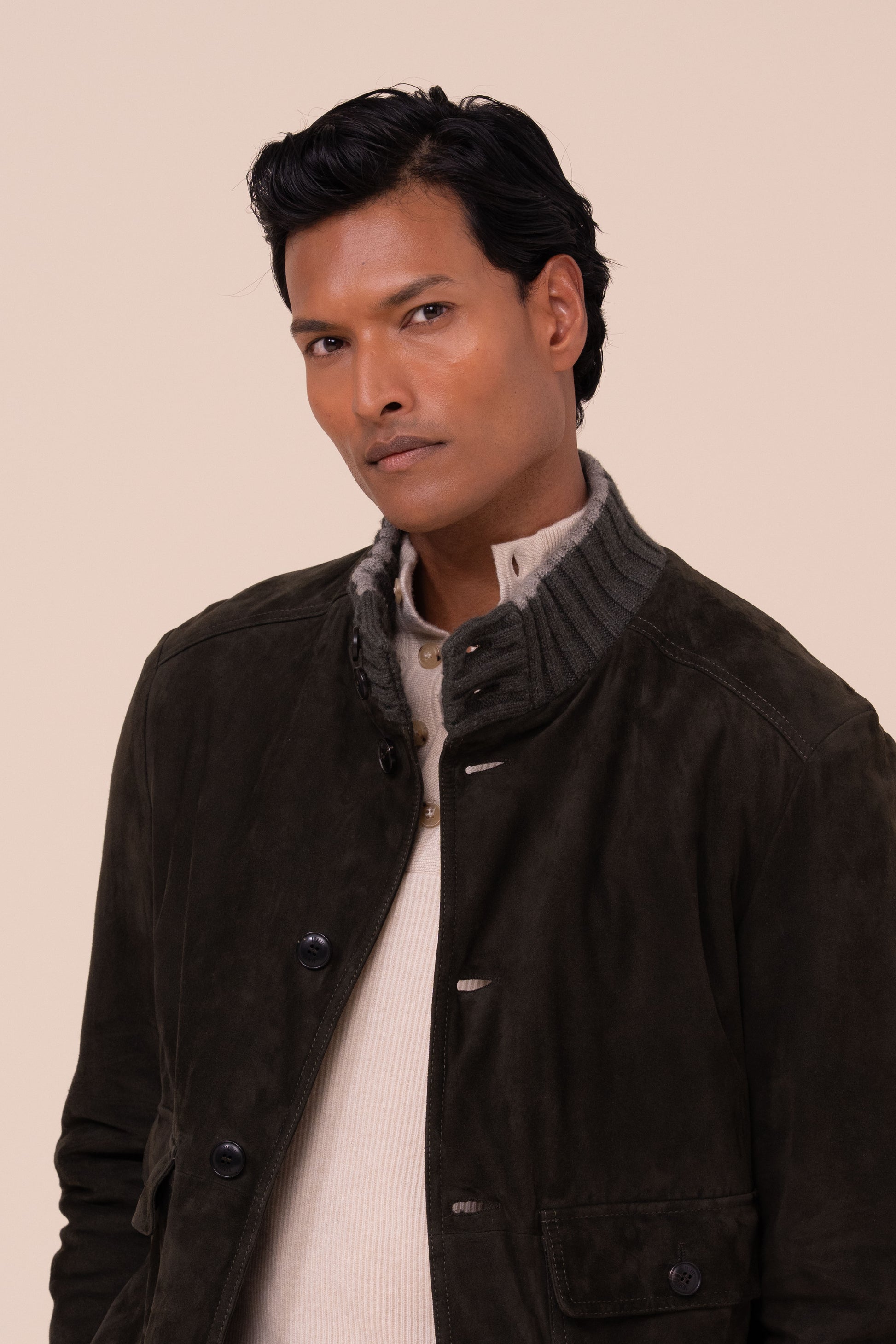 Verbier bomber in suede imbottito in cashmere  - DARKOLIVEGREEN