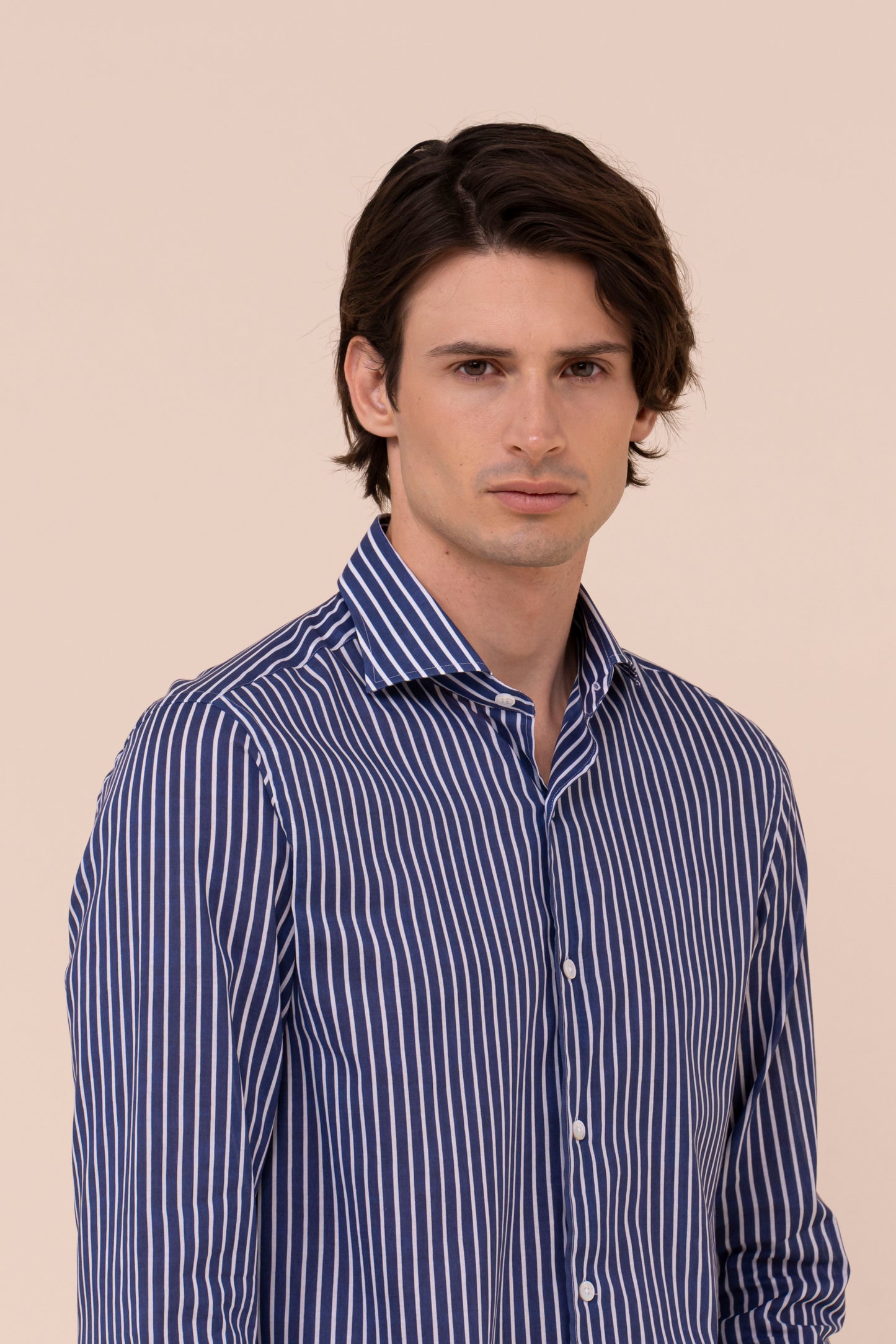 Sean camicia in voile di cotone - Fantasia a righe - DARKBLUE