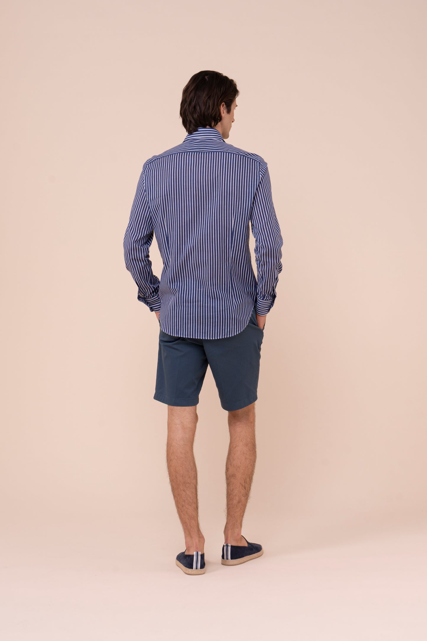 Sean camicia in voile di cotone - Fantasia a righe - DARKBLUE