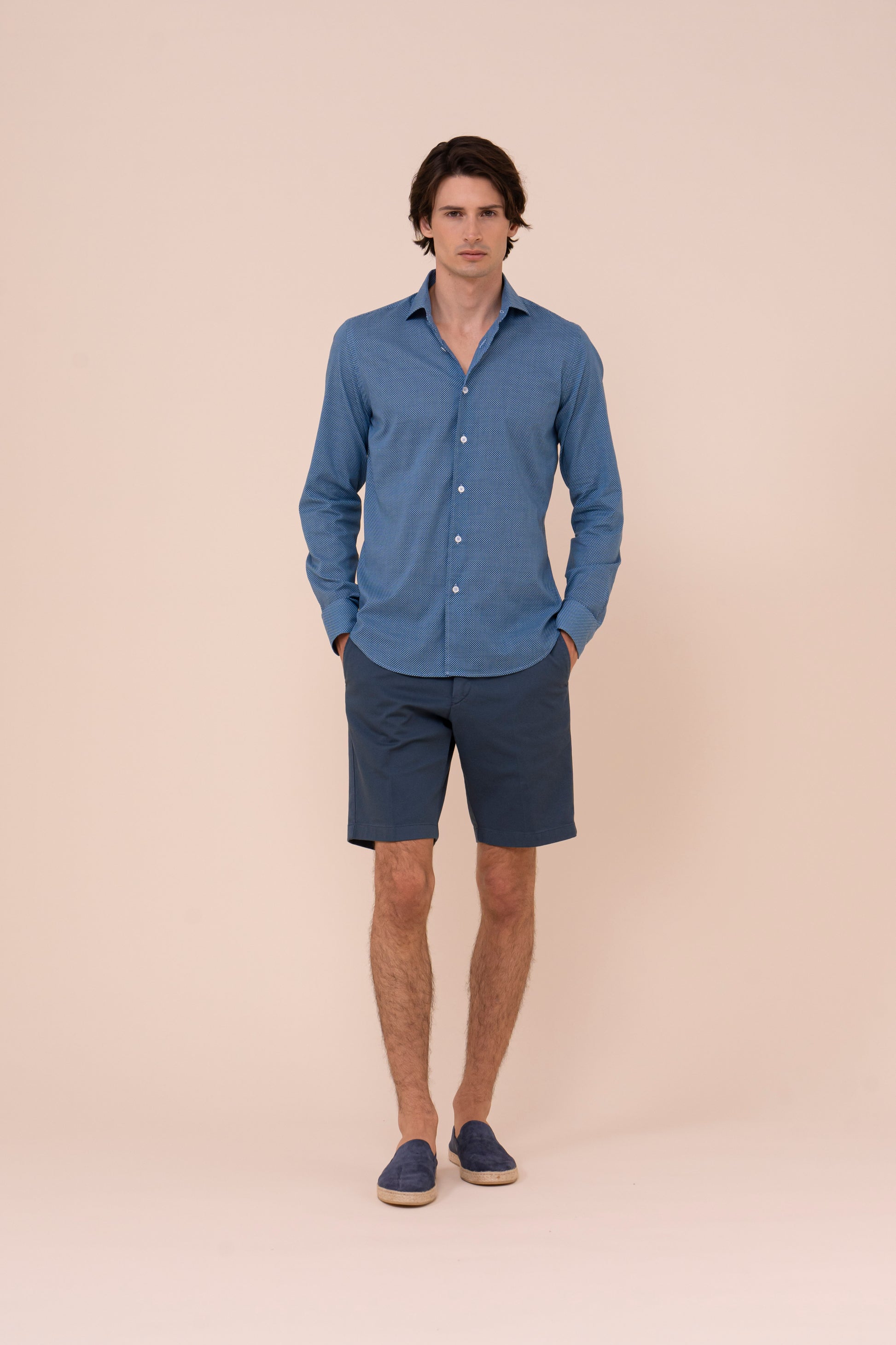 Sean Cotton Voile Printed Shirt - Mini Dash Pattern - MIDNIGHTBLUE