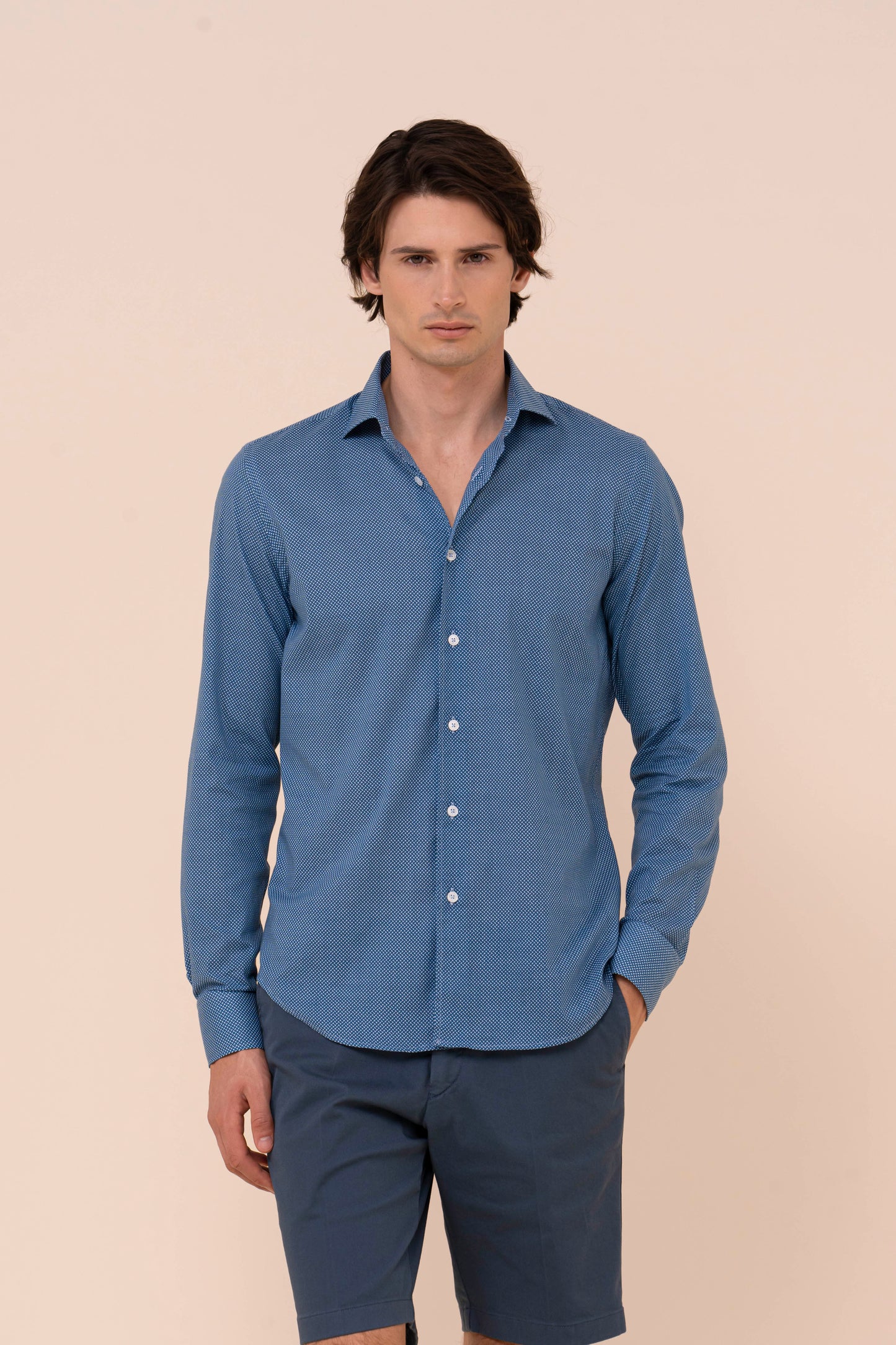 Sean camicia in voile di cotone - Fantasia mini linee - MIDNIGHTBLUE