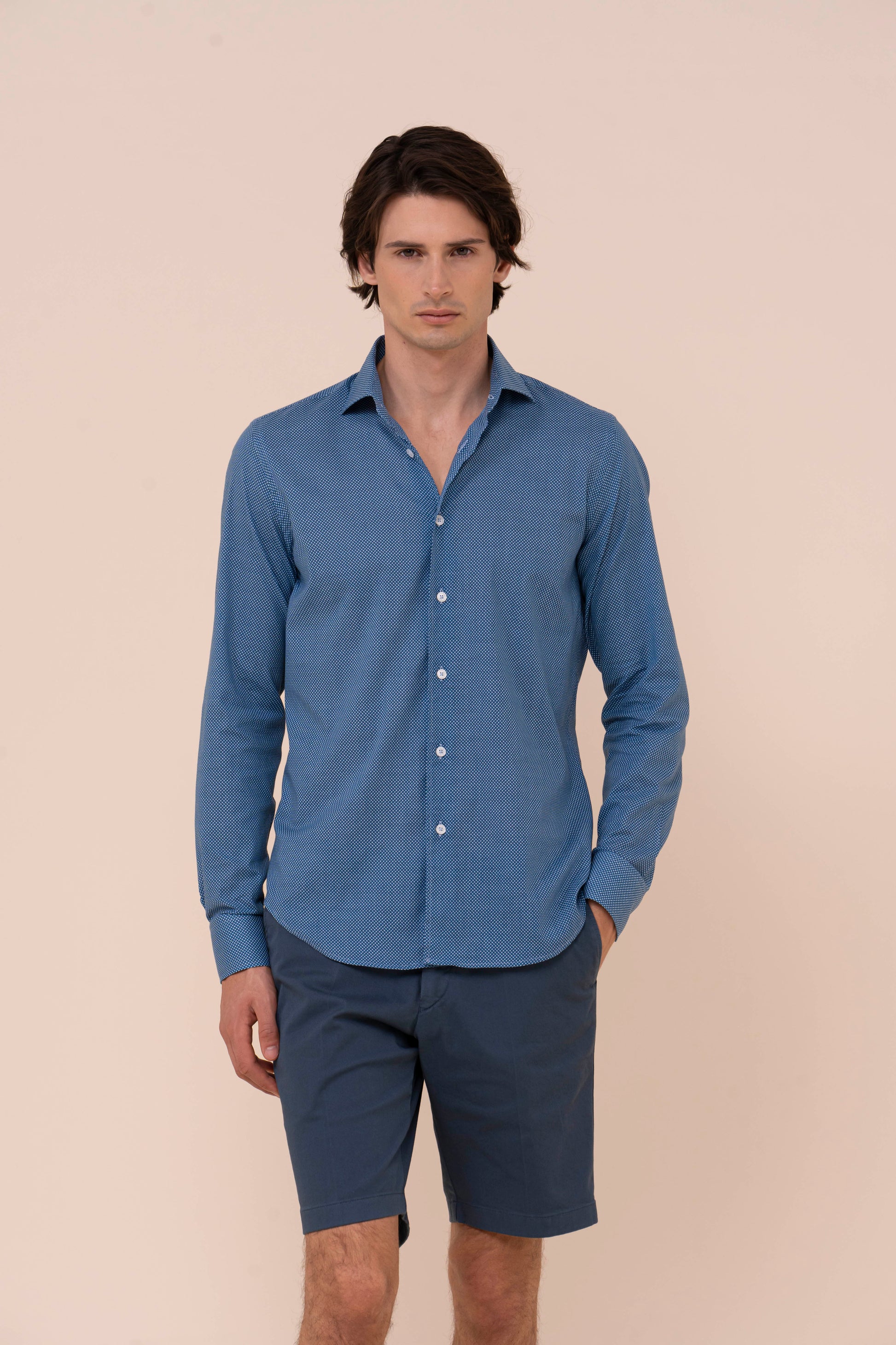 Sean Cotton Voile Printed Shirt - Mini Dash Pattern - MIDNIGHTBLUE