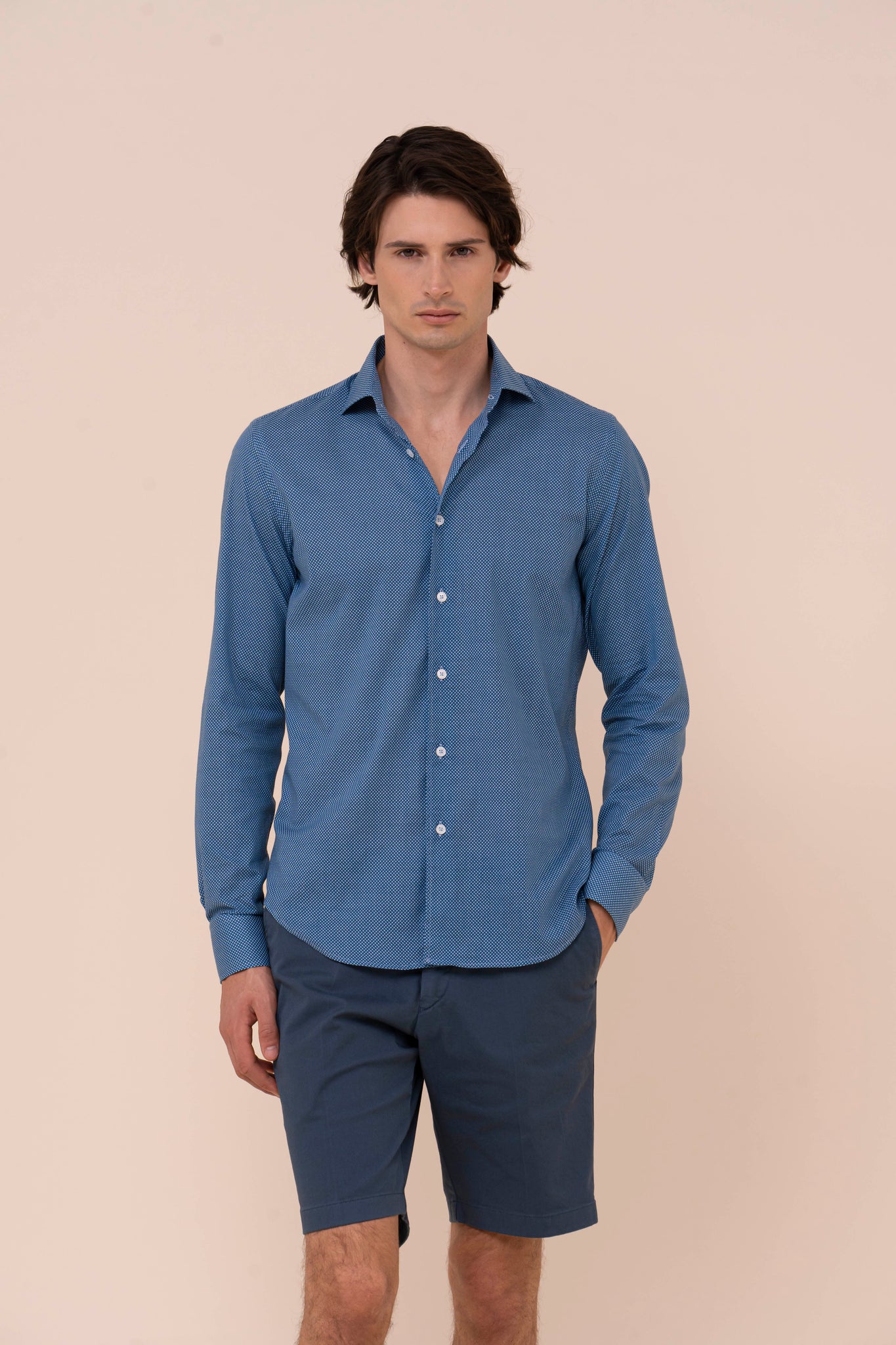 Sean Cotton Voile Printed Shirt - Mini Dash Pattern - MIDNIGHTBLUE