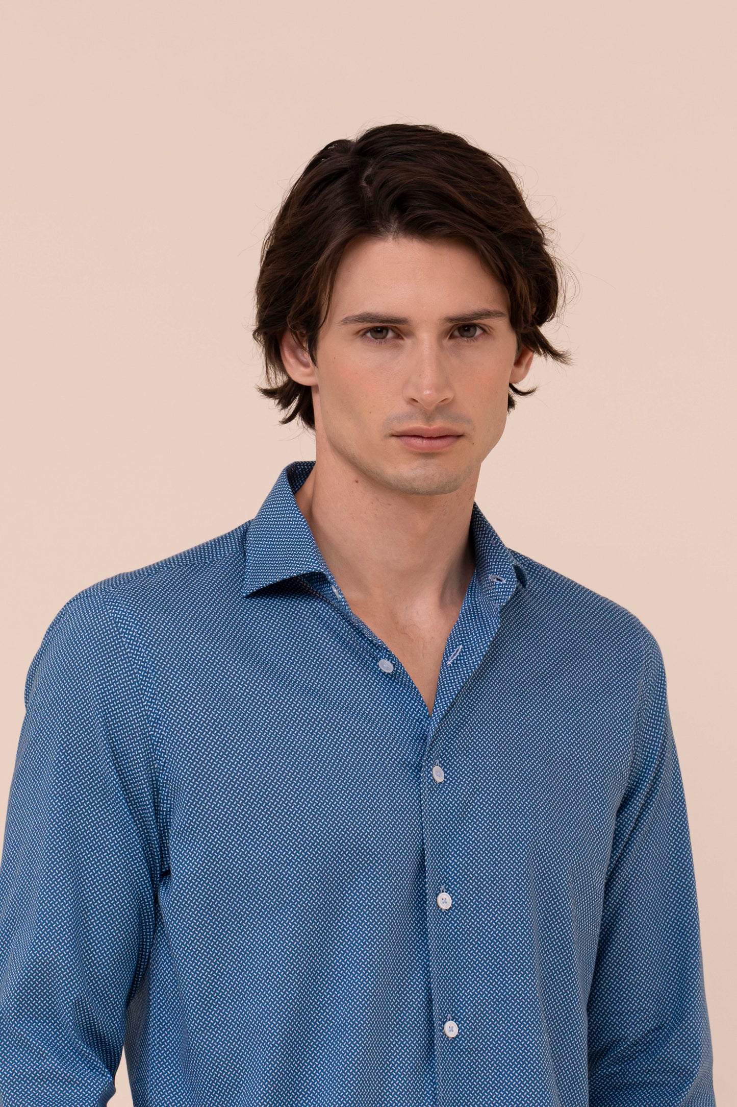 Sean Cotton Voile Printed Shirt - Mini Dash Pattern - MIDNIGHTBLUE