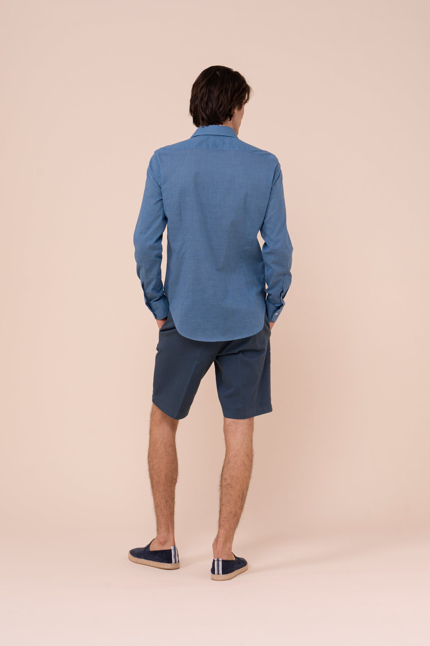 Sean Cotton Voile Printed Shirt - Mini Dash Pattern - MIDNIGHTBLUE