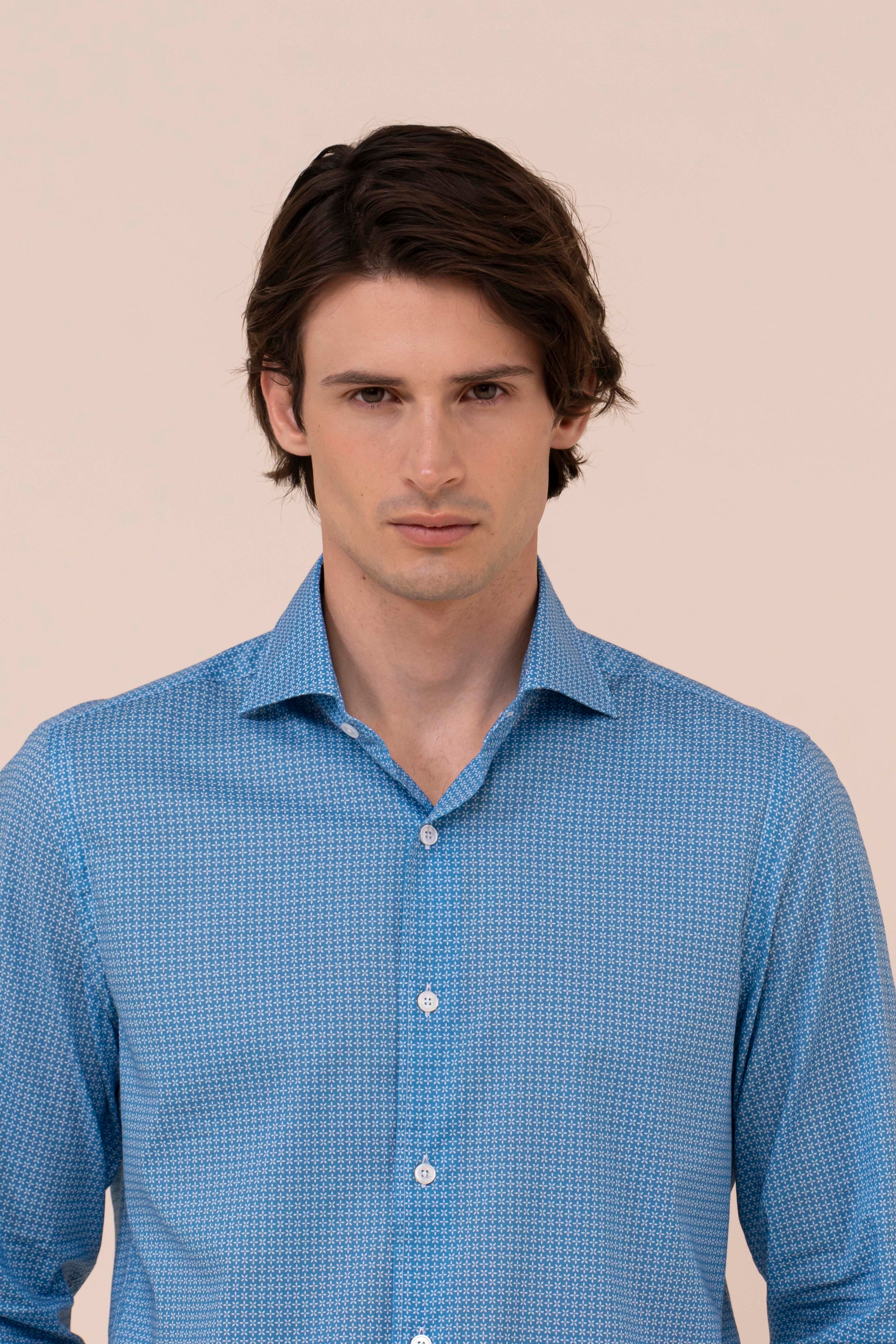 Sean camicia in voile di cotone - Fantasia fiorellini - CORNFLOWERBLUE