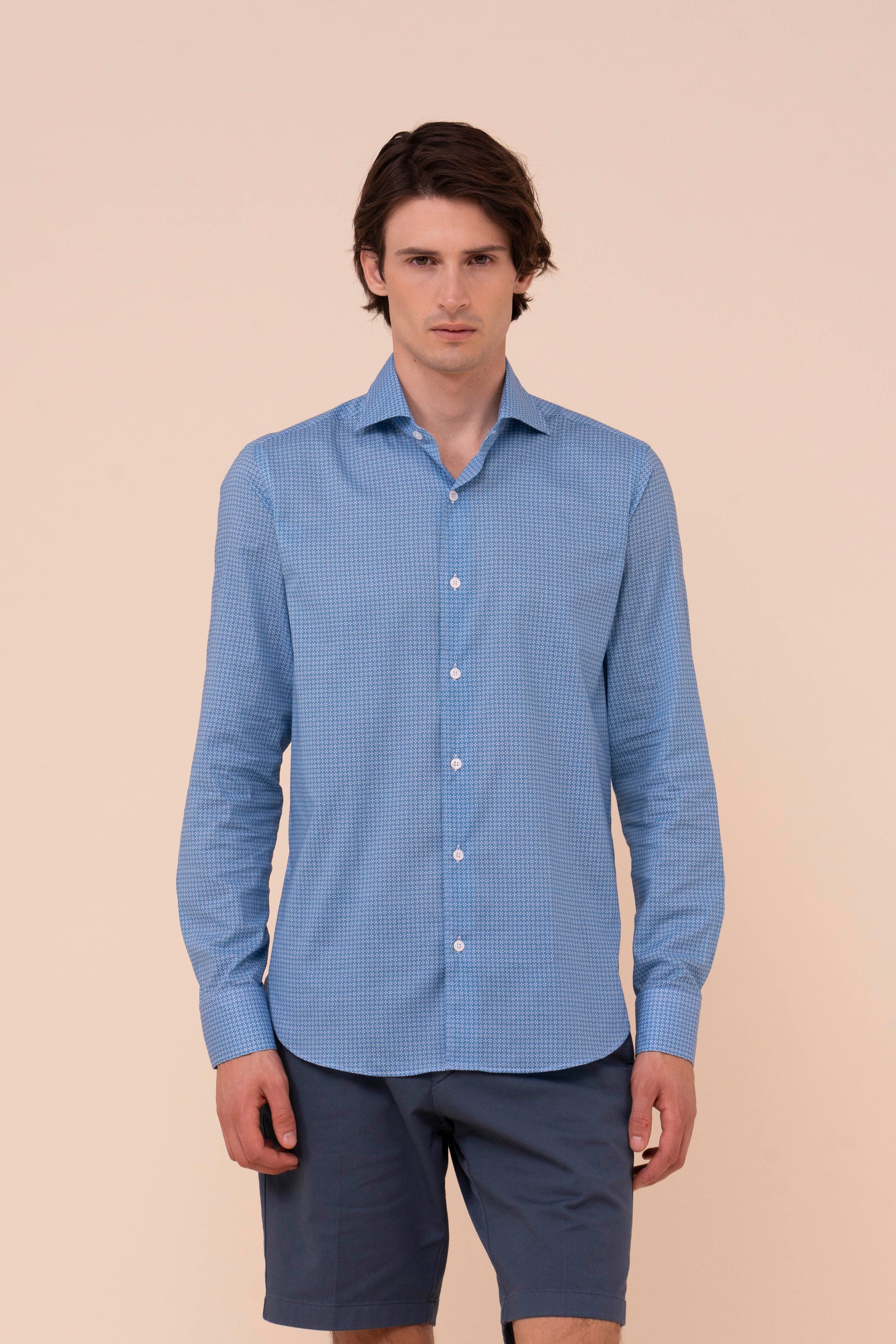 Sean camicia in voile di cotone - Fantasia fiorellini - CORNFLOWERBLUE