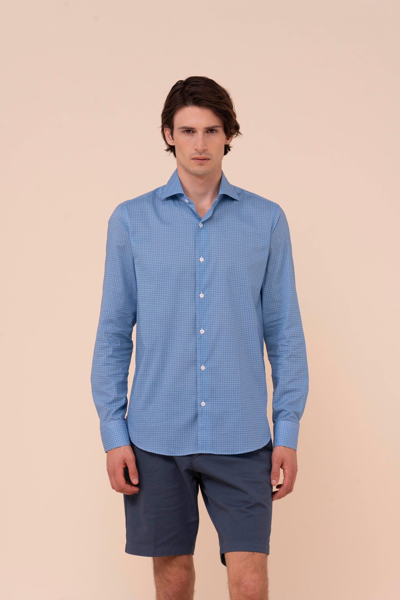 Sean Cotton Voile Printed Shirt - Ditsy Floral Pattern - CORNFLOWERBLUE