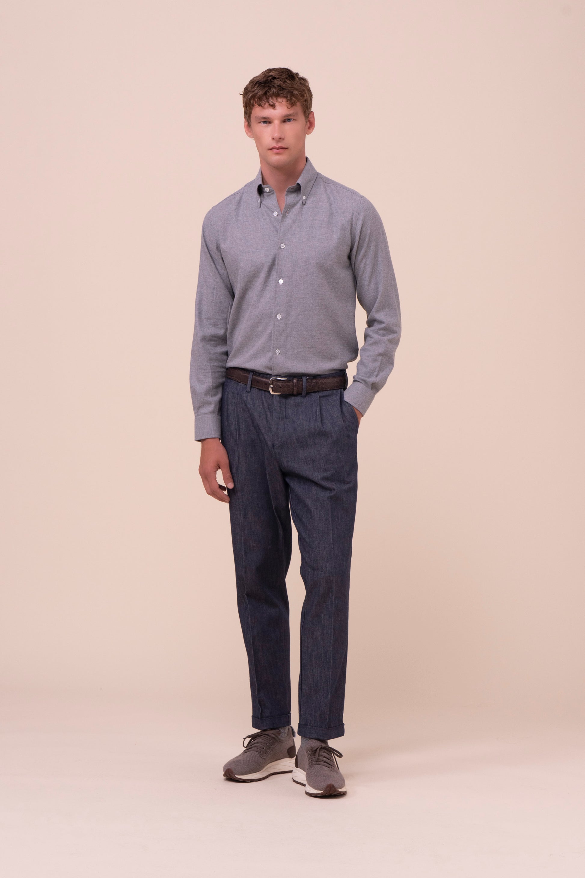 Alberto camicia in flanella di cotone - GRAY