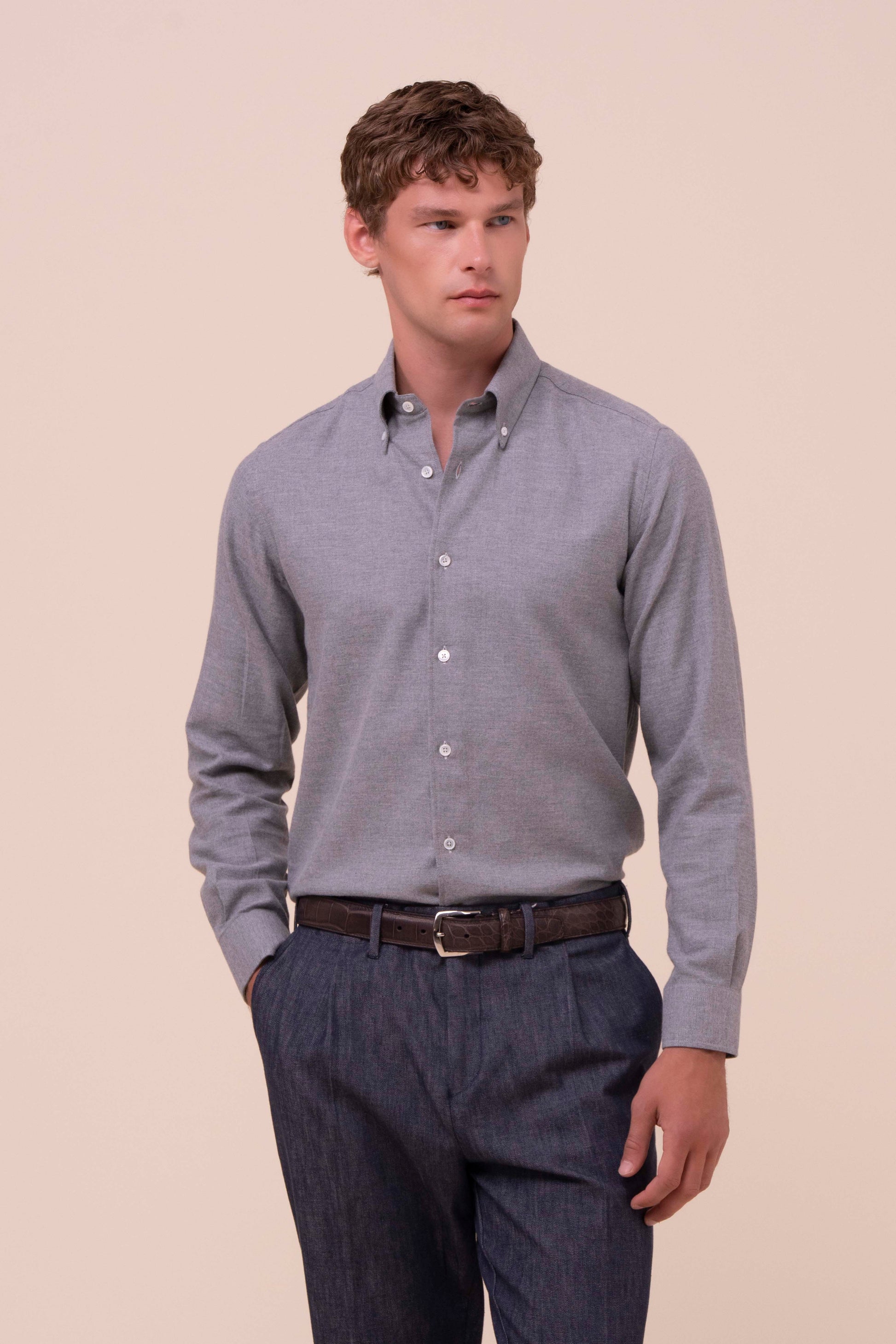 Alberto camicia in flanella di cotone - GRAY