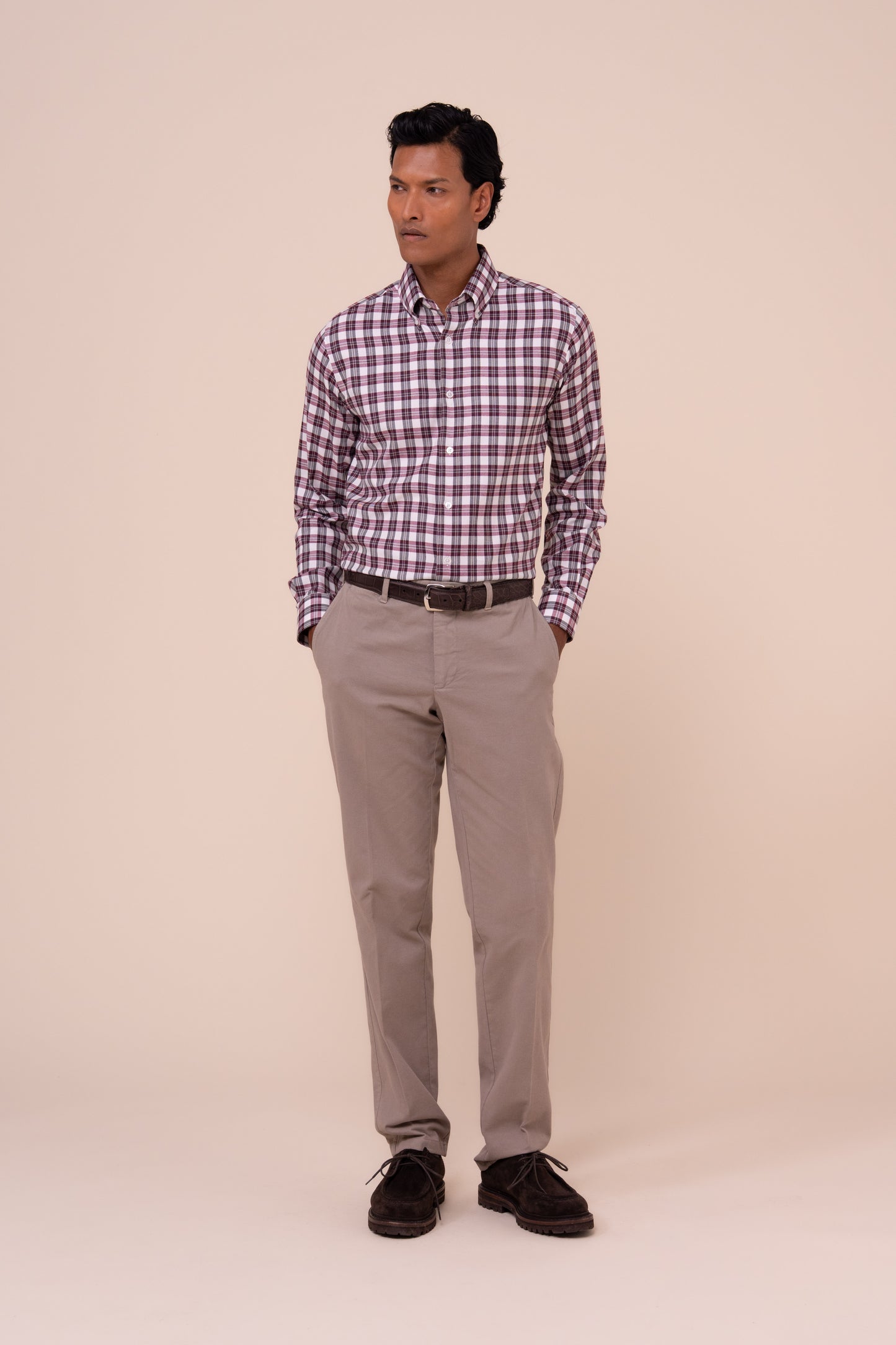 Alberto camicia in flanella di cotone - MAROON