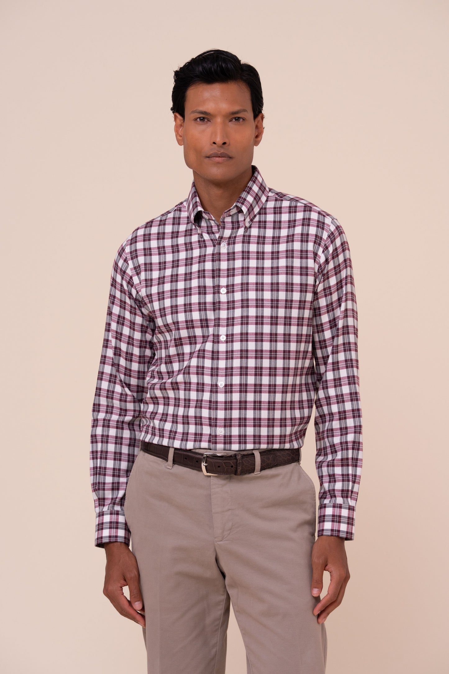 Alberto camicia in flanella di cotone - MAROON