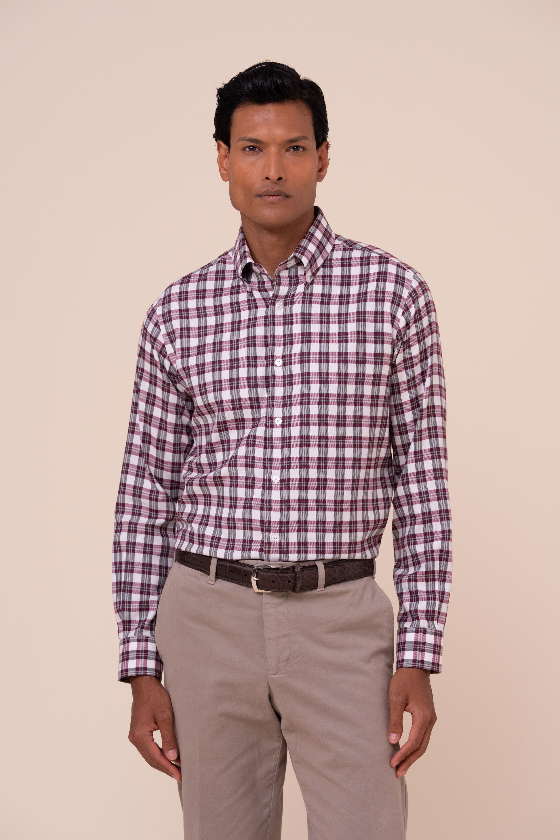 Alberto camicia in flanella di cotone - MAROON