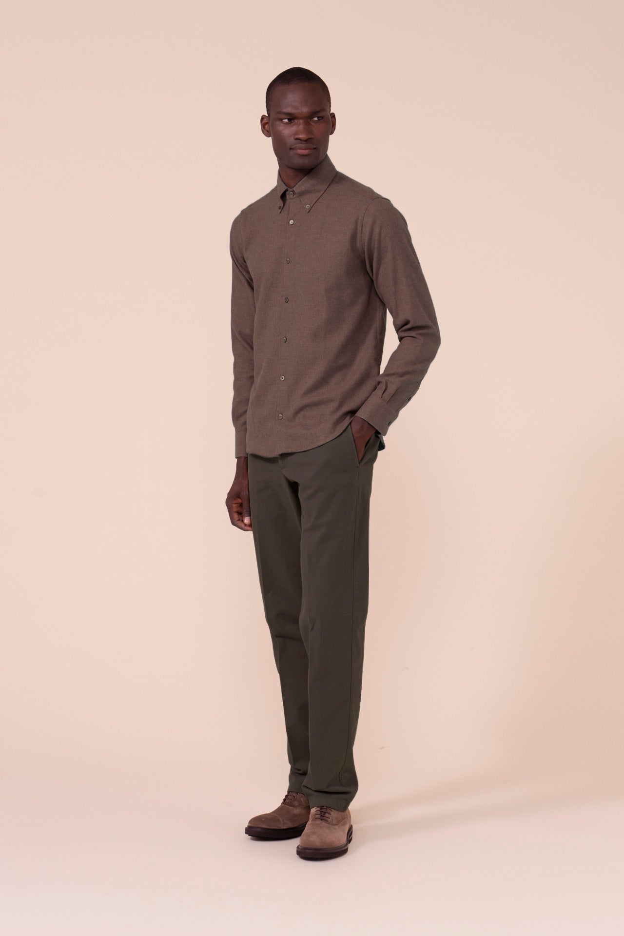 Alberto camicia in flanella di cotone - DARKGREIGE