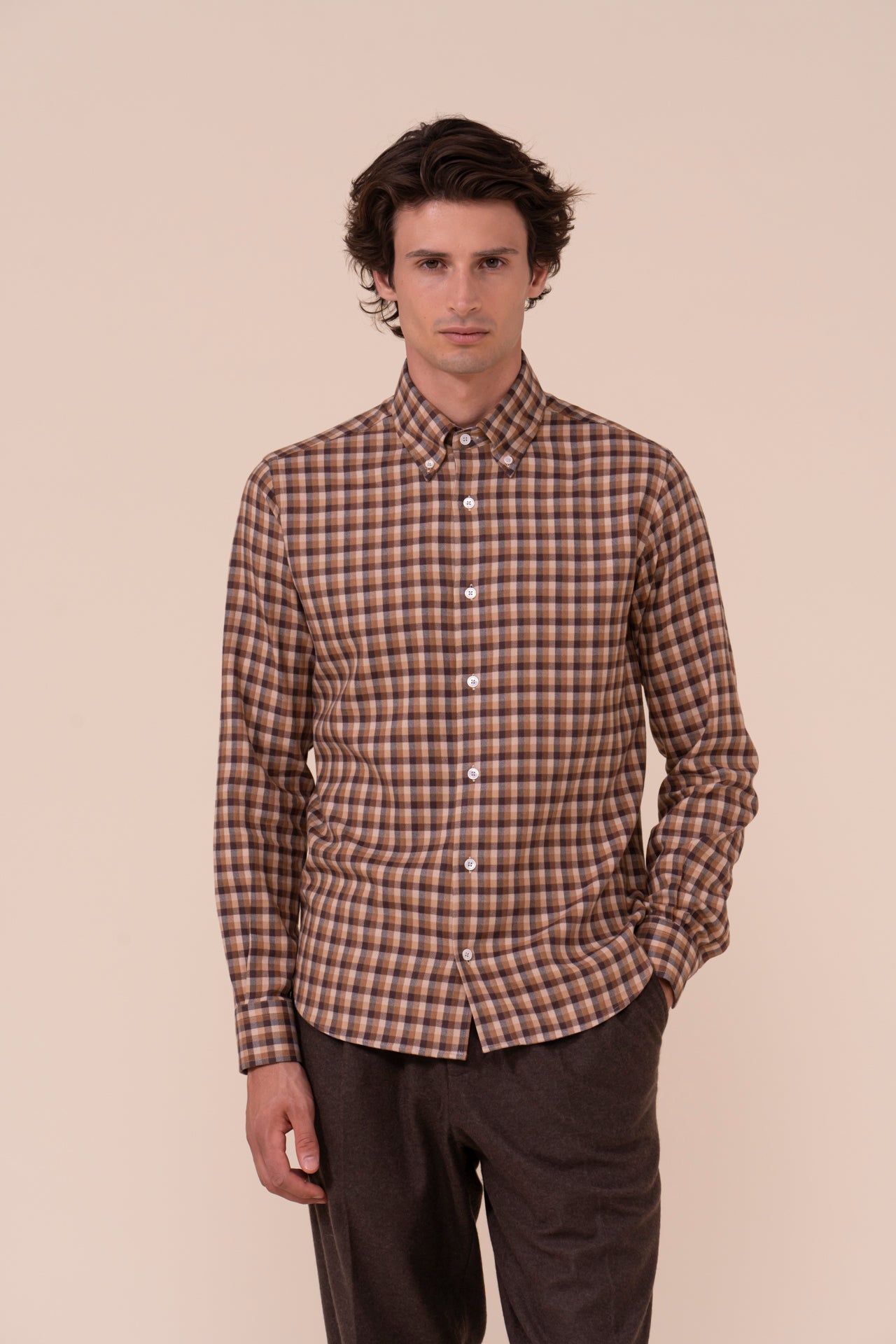 Alberto camicia in flanella di cotone e lyocell - SIENNA