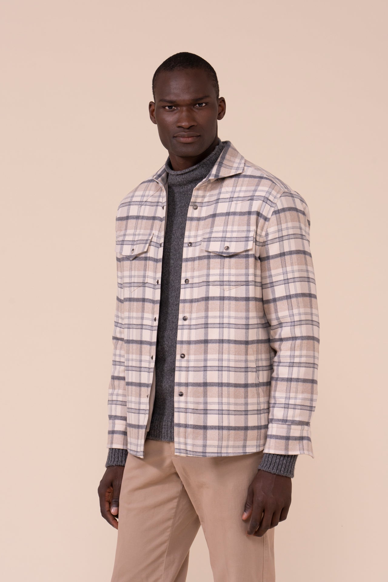 Dylan Cotton Cashmere Padded Overshirt - LIGHTGRAY
