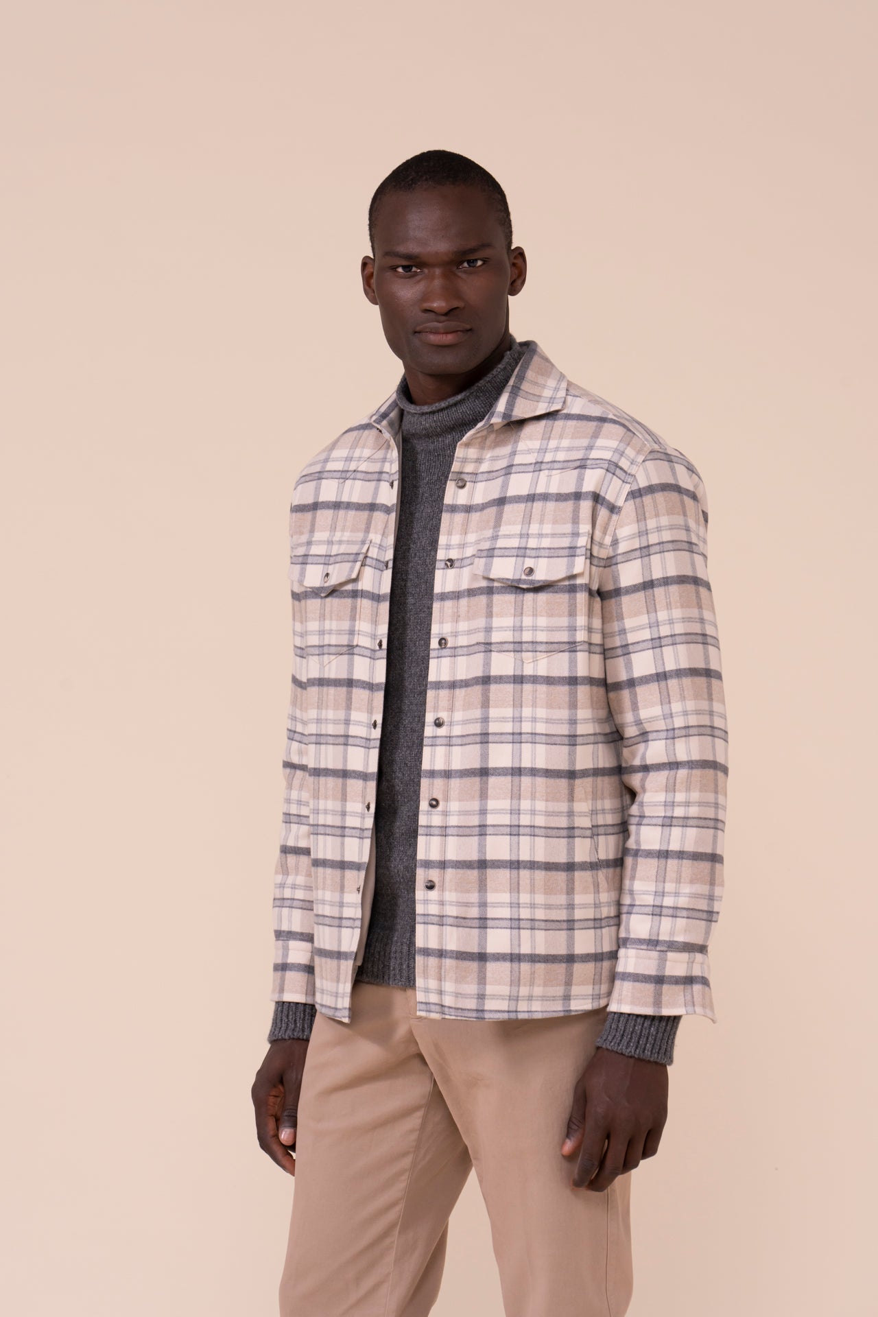 Dylan Cotton Cashmere Padded Overshirt - LIGHTGRAY