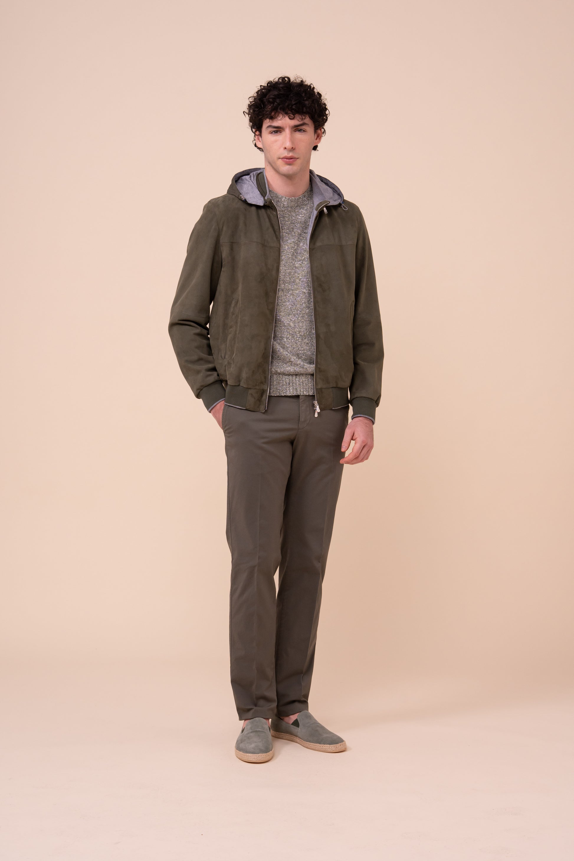 Vienna Suede Hooded Zipped Jacket - DARKFOREST