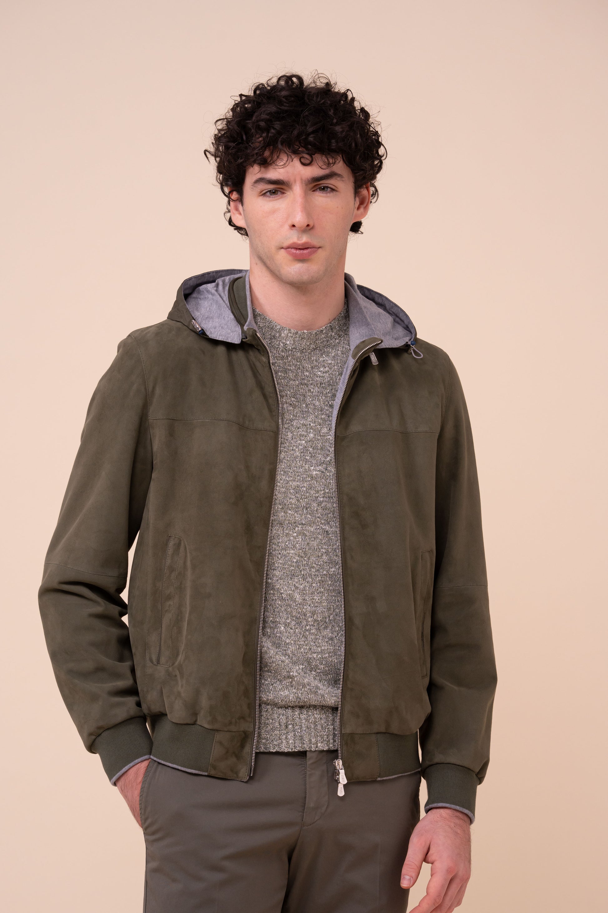 Vienna Suede Hooded Zipped Jacket - DARKFOREST