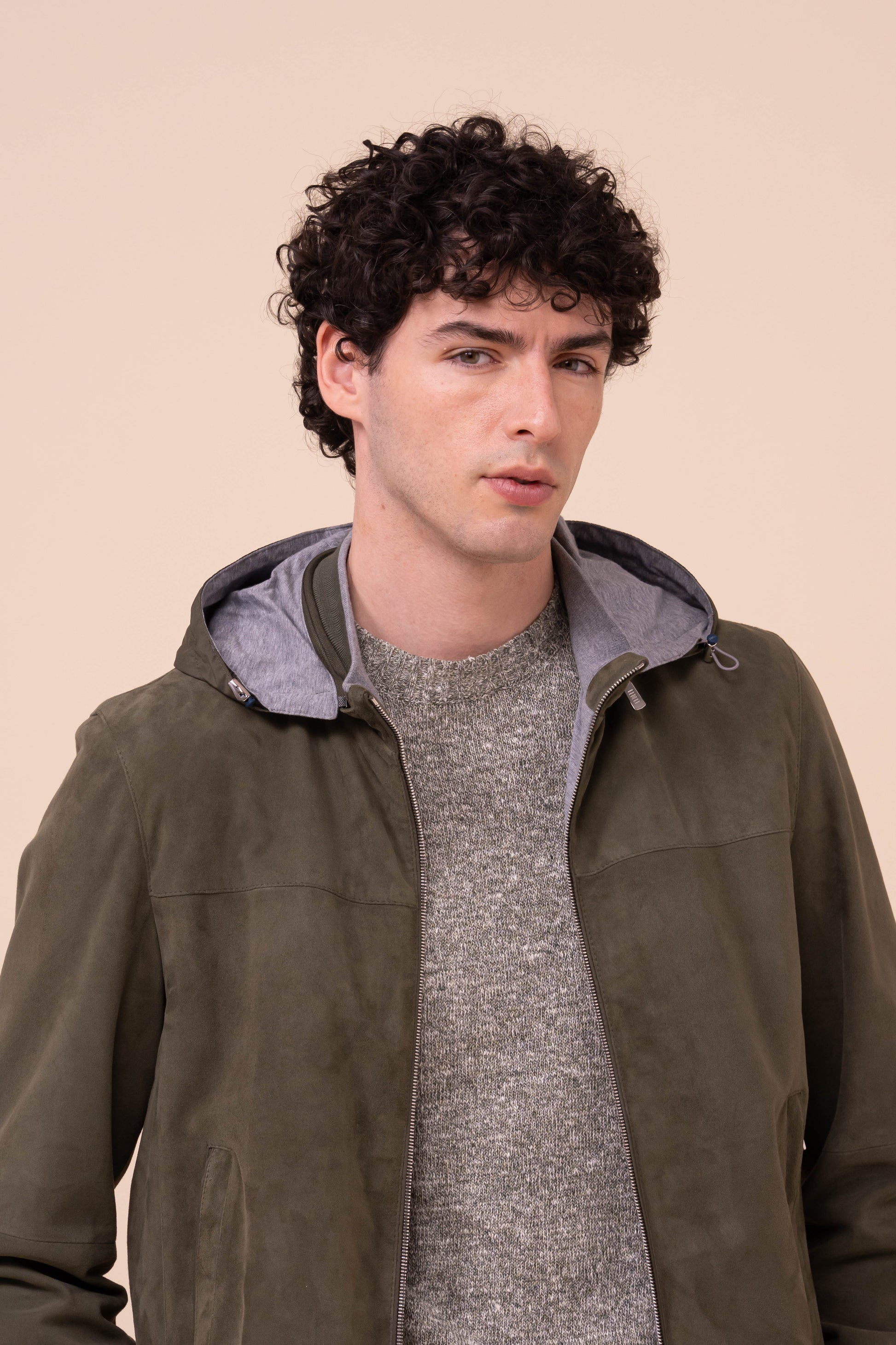 Vienna Suede Hooded Zipped Jacket - DARKFOREST