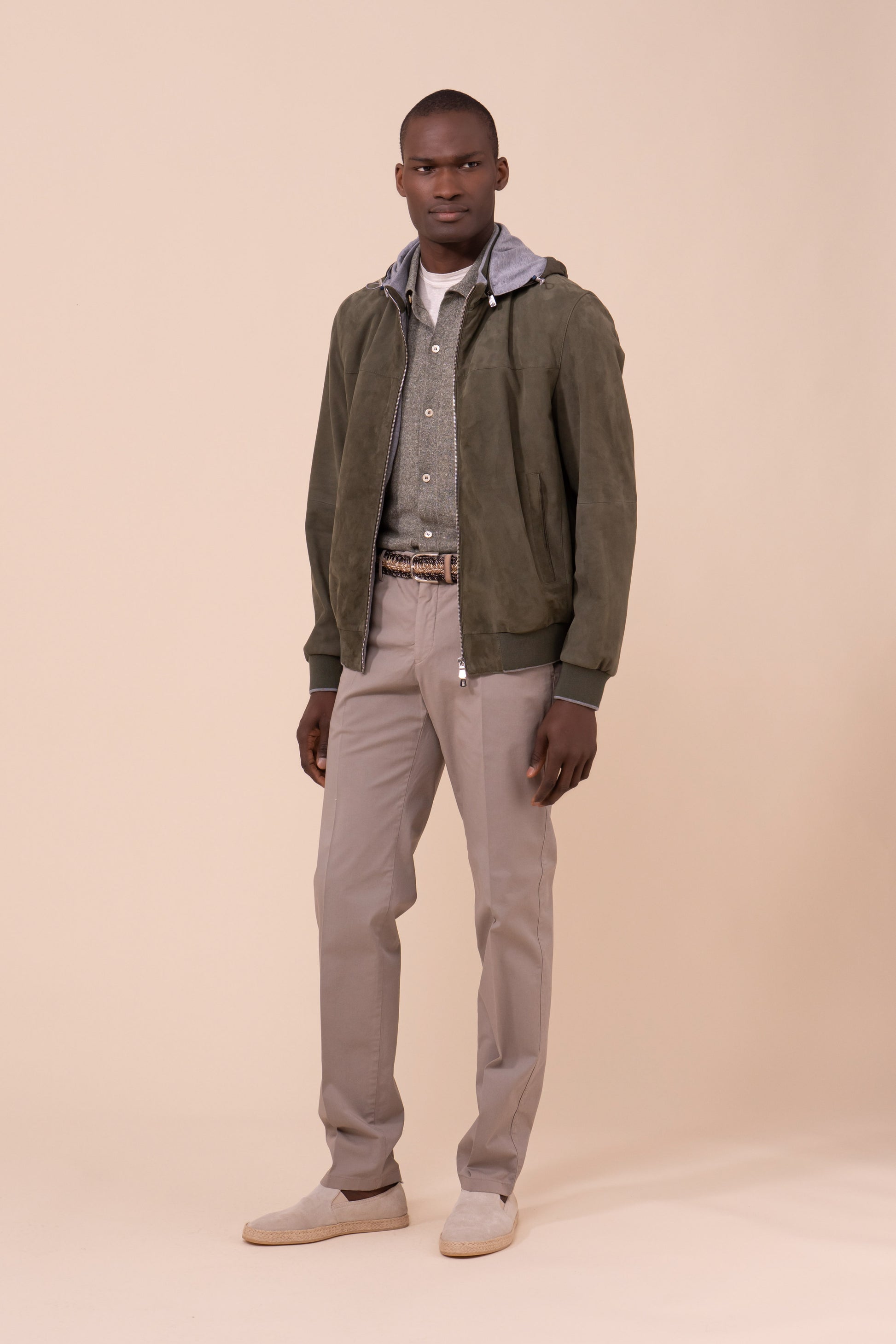 Vienna Suede Hooded Zipped Jacket - DARKFOREST
