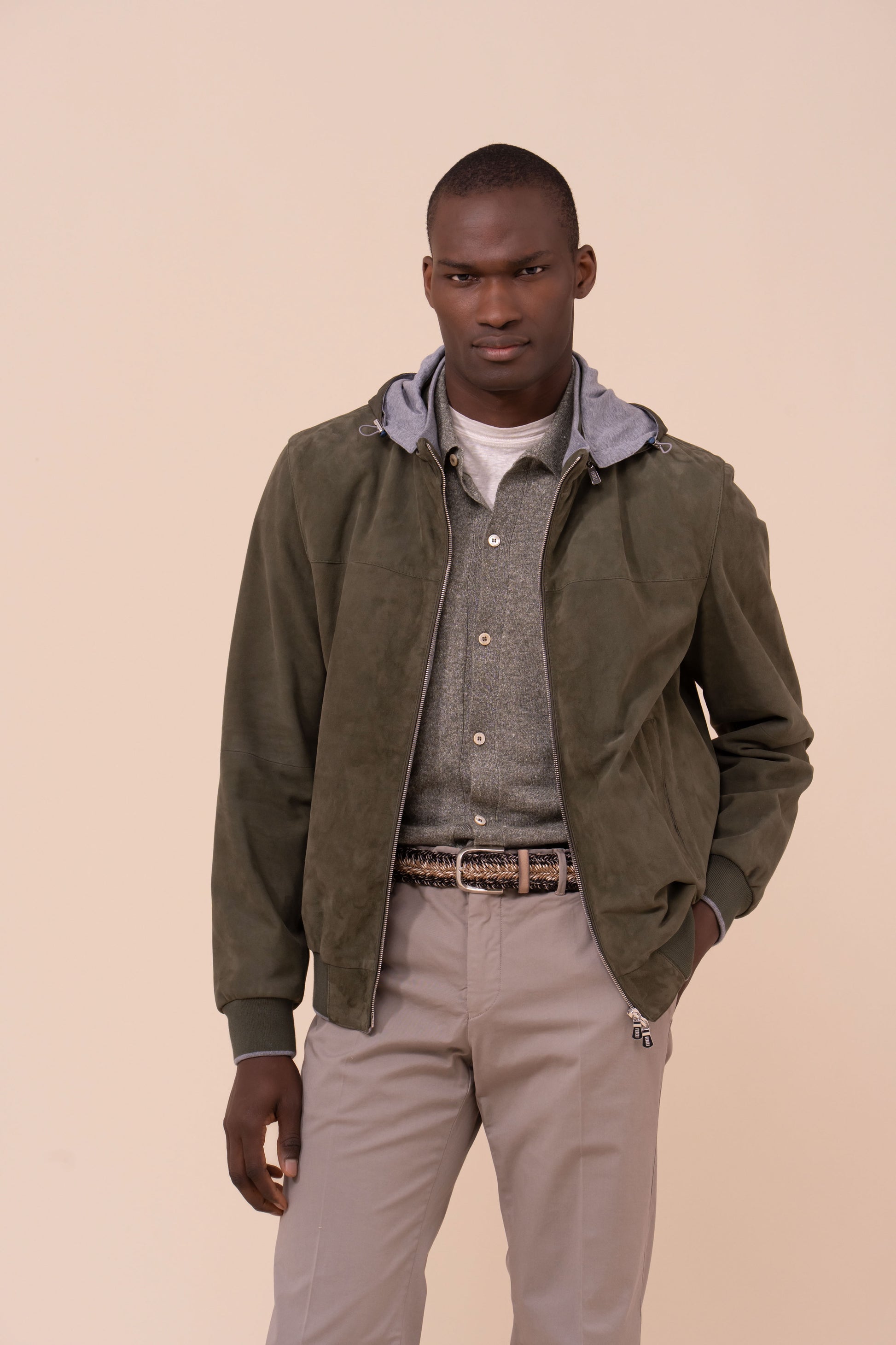 Vienna Suede Hooded Zipped Jacket - DARKFOREST