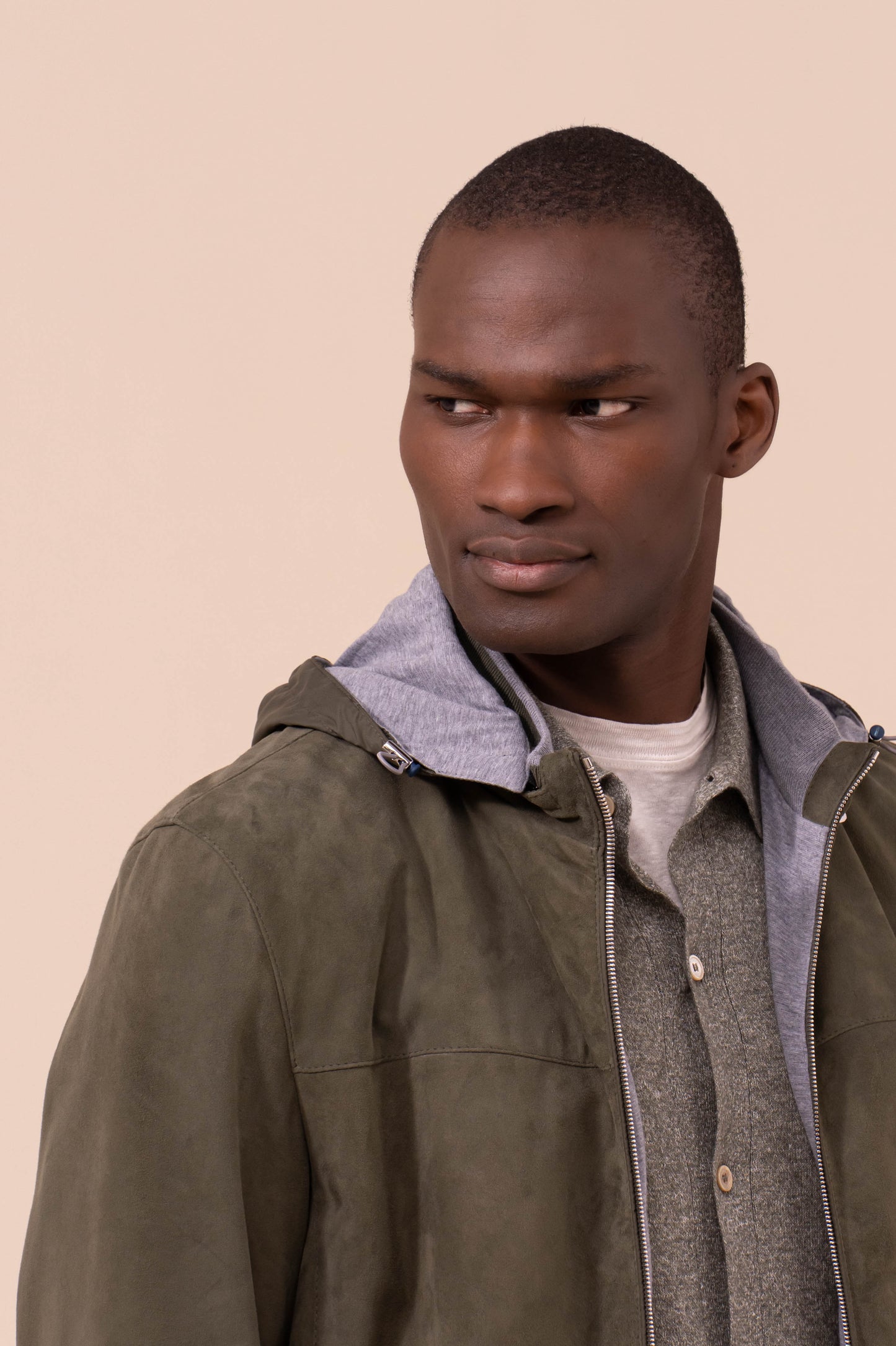 Vienna Suede Hooded Zipped Jacket - DARKFOREST