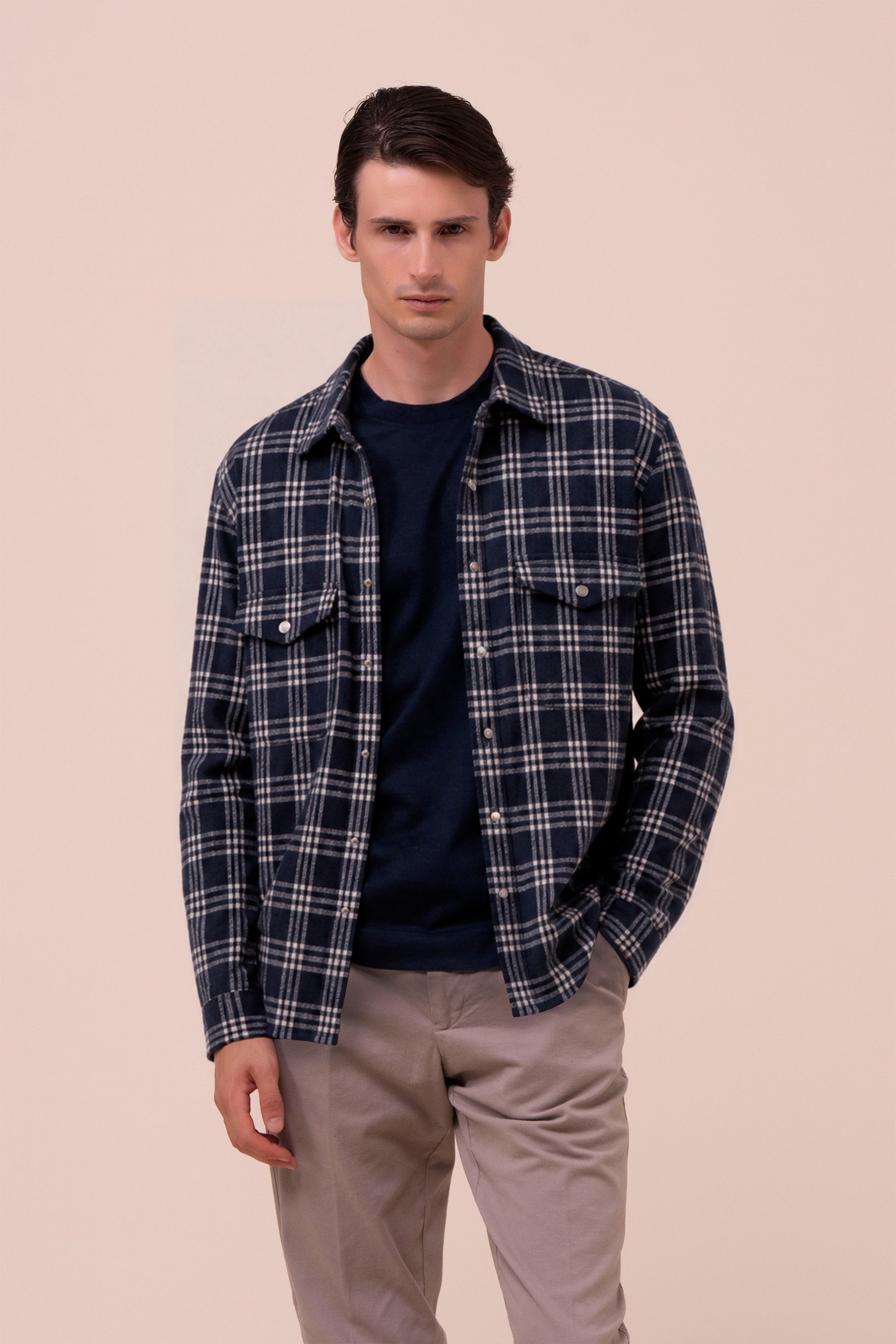 Dylan overshirt in flanella di cotone imbottita con Cashsoftpadding - STORM