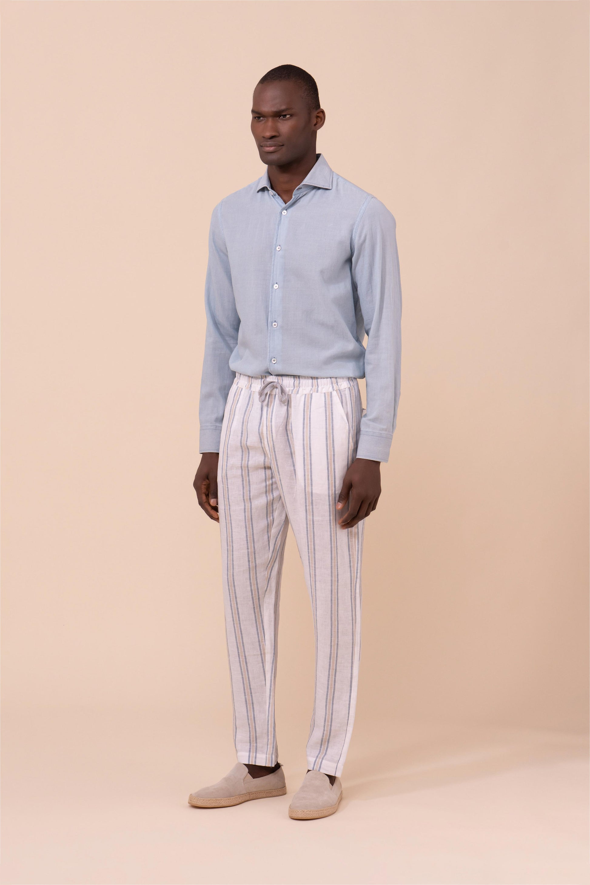 Bonifacio pantaloni a righe in lino Miami - WHITE